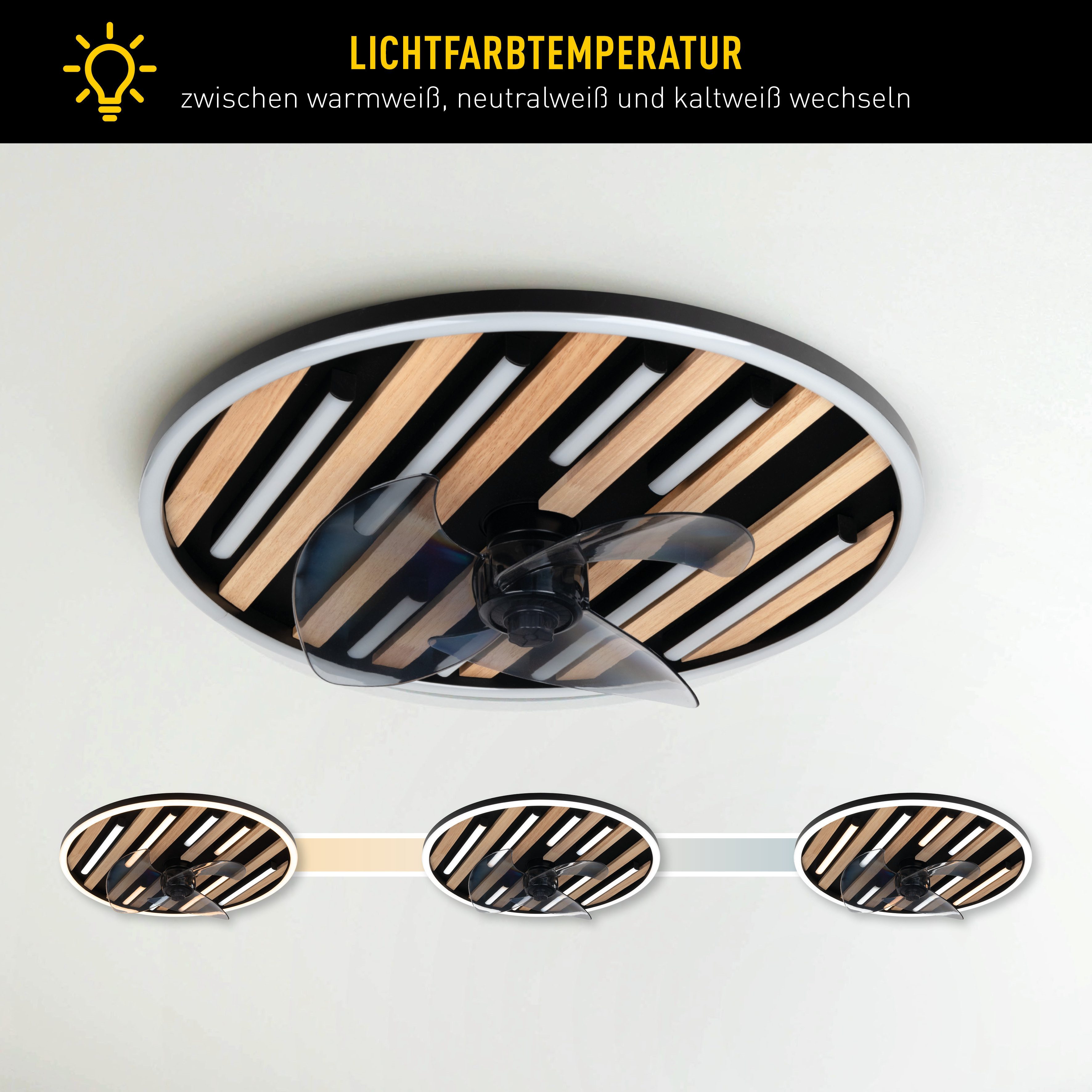 OTTO home LED Deckenleuchte Deckenventilator Vollo, CCT - über Fernbedienung, Dimmfunktion, Memoryfunktion, Nachtlichtfunktion, Ventilatorfunktion, mehrere Helligkeitsstufen, LED wechselbar, warmweiß - kaltweiß, inkl. Ventilator, dimmbar, CCT, Memory, Nac
