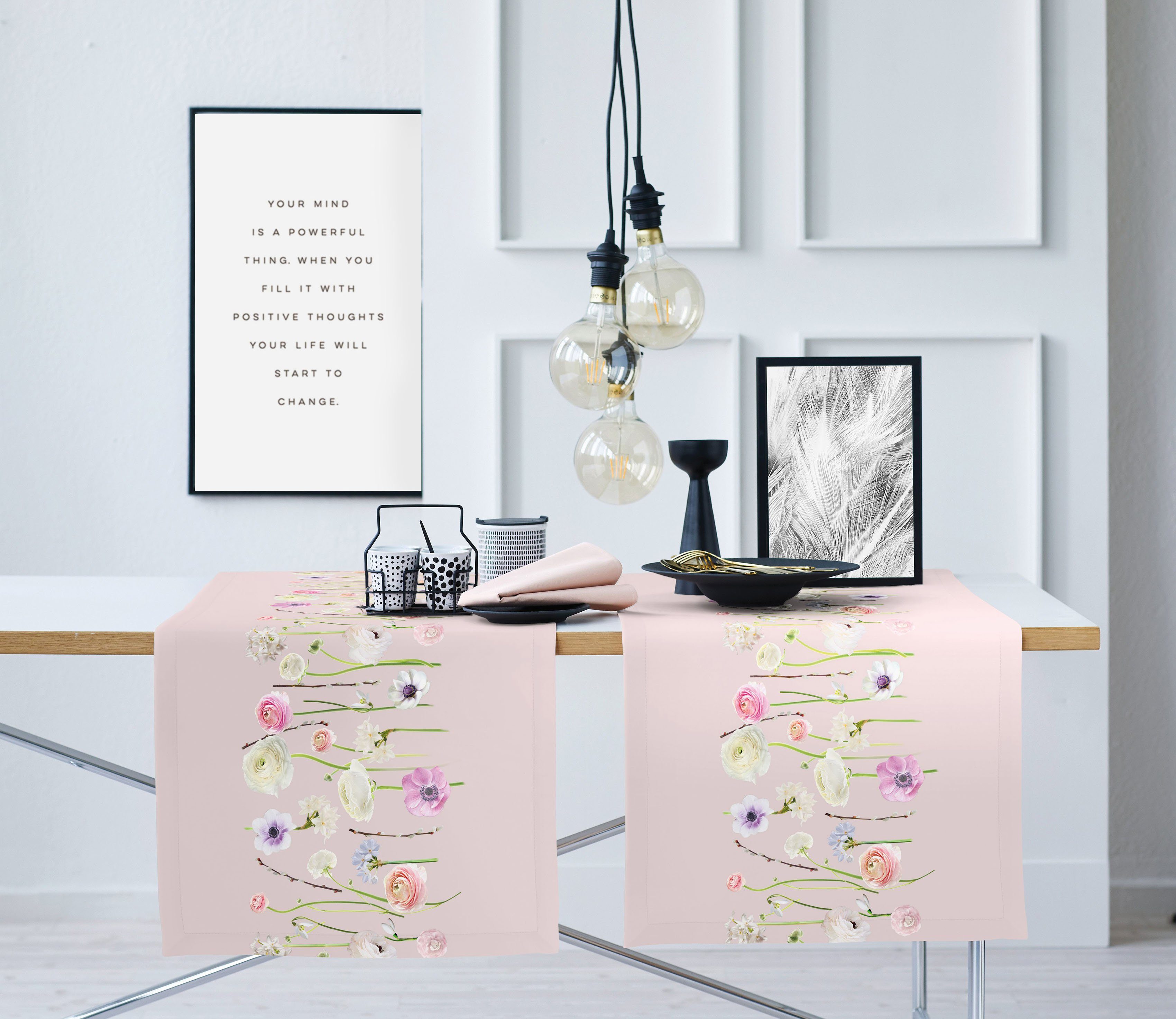 APELT Tischläufer 6403 SPRINGTIME, Digitaldruck rosa/bunt (1-tlg), Frühjahrsdeko, Frühling