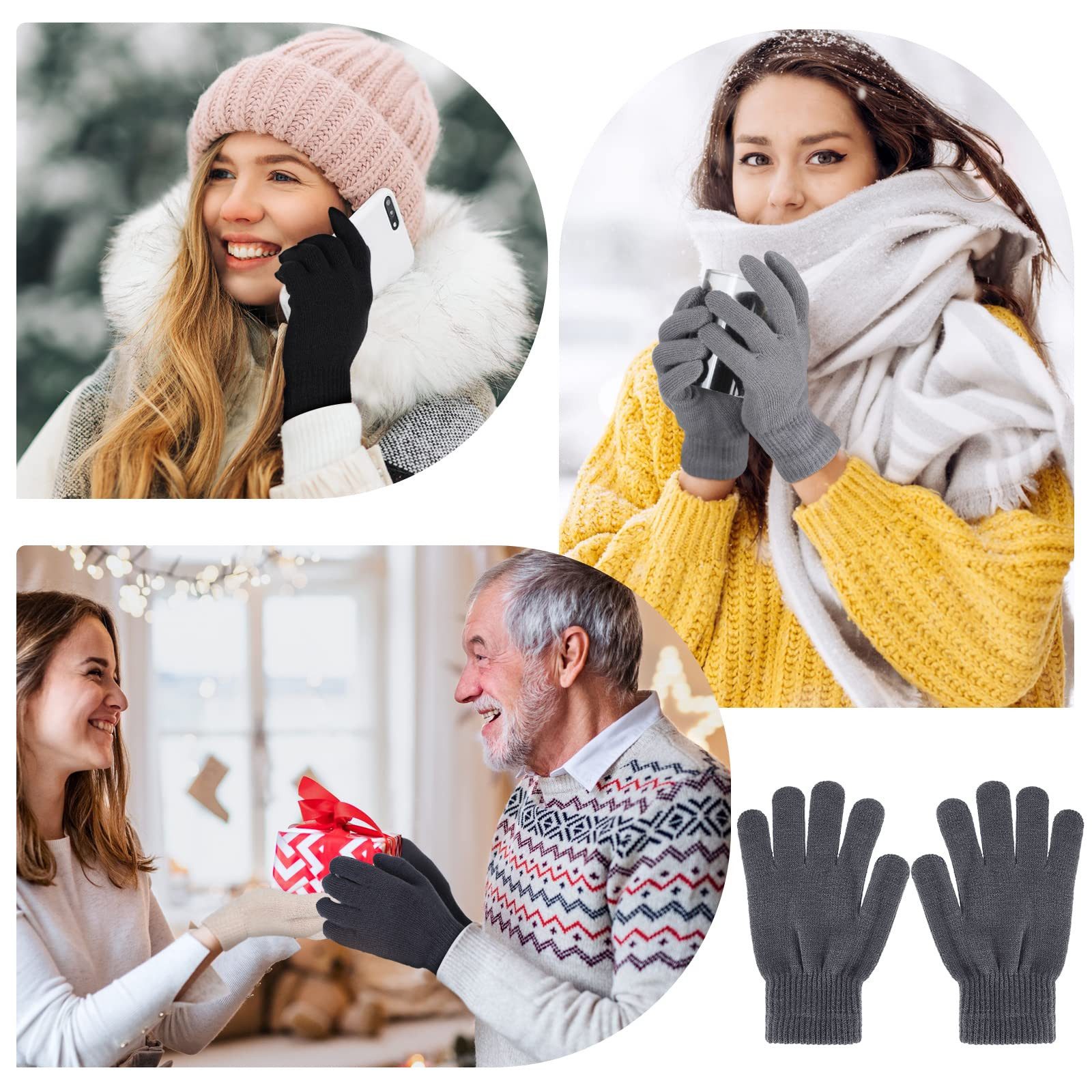 Cachito Strickhandschuhe Winterhandschuhe Touchscreen Vollfinger Handschuhe für Unisex (Rutschfest und Verdickt) Ideal für Damen Herren Radfahren Outdoor