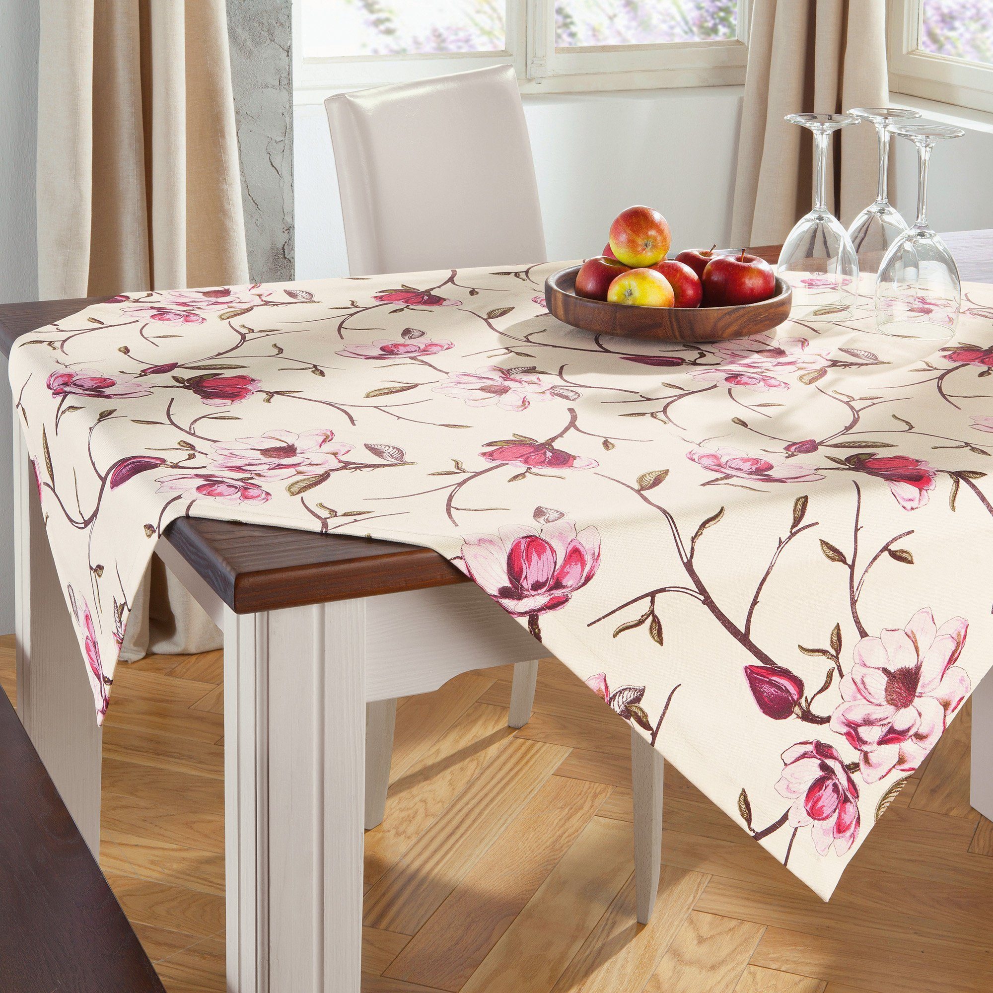 Erwin Müller Mitteldecke Mitteldecke "Magnolie", fleckabweisend Blumen