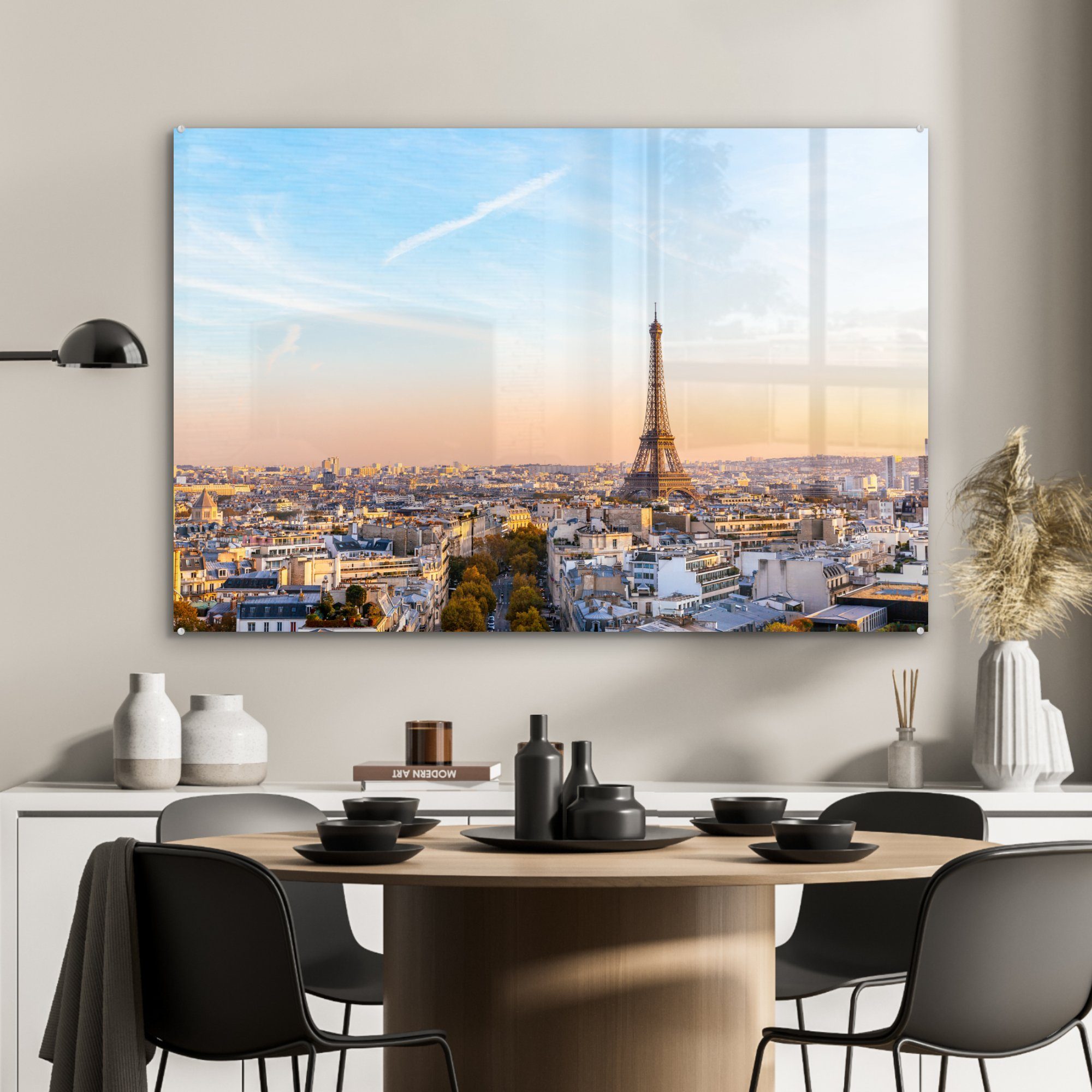 MuchoWow Acrylglasbild Eiffelturm - St), & - - Vogelperspektive, Himmel Frankreich Wohnzimmer (1 Schlafzimmer Acrylglasbilder