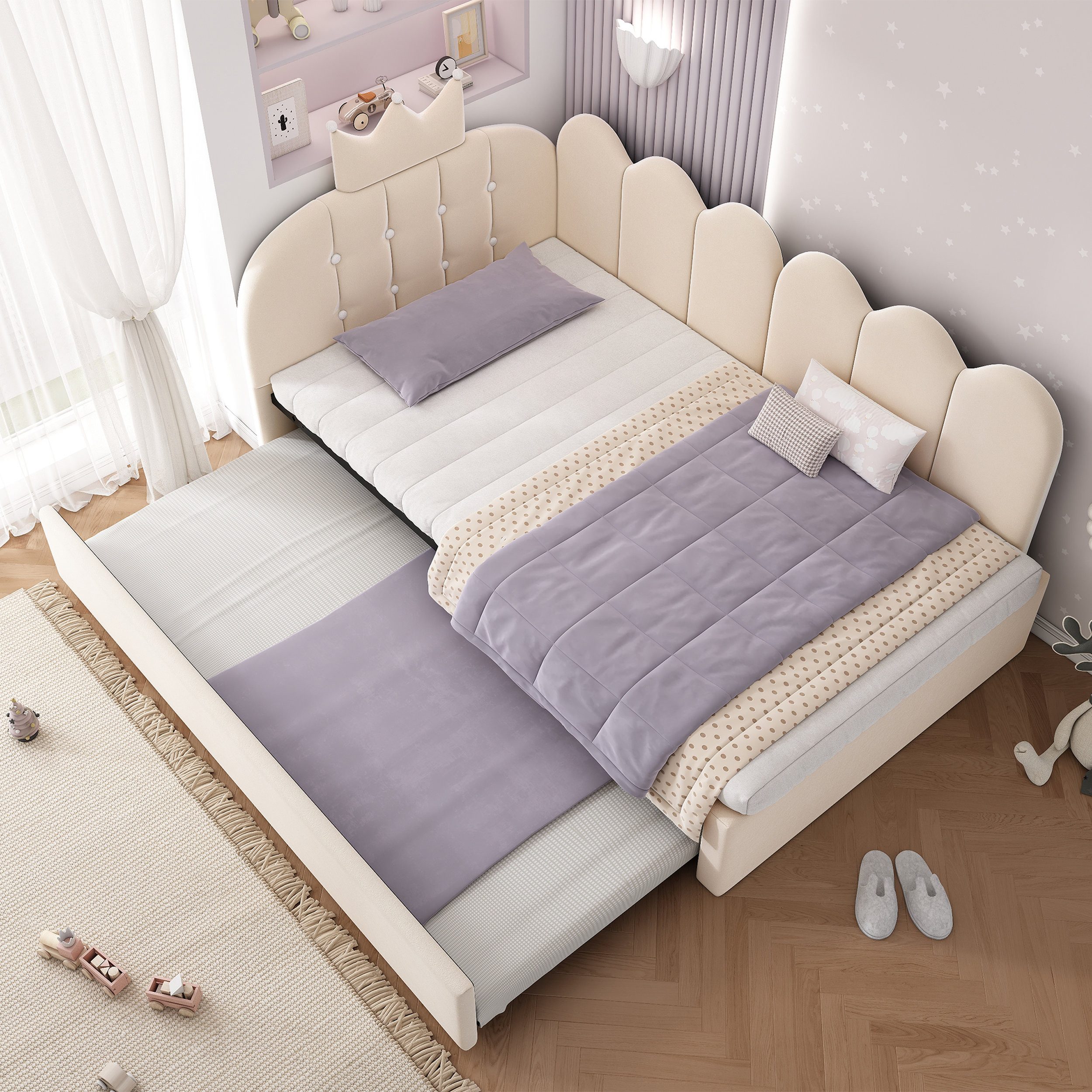 Odikalo Polsterbett Schlafcouch 90x200 90x190 Polsterbett mit Bettkasten, Samt (mit Stauraum (hydraulisch),Gästebett L-Form Samt mit Kronen-Gitter-Design, ohne Matratze)