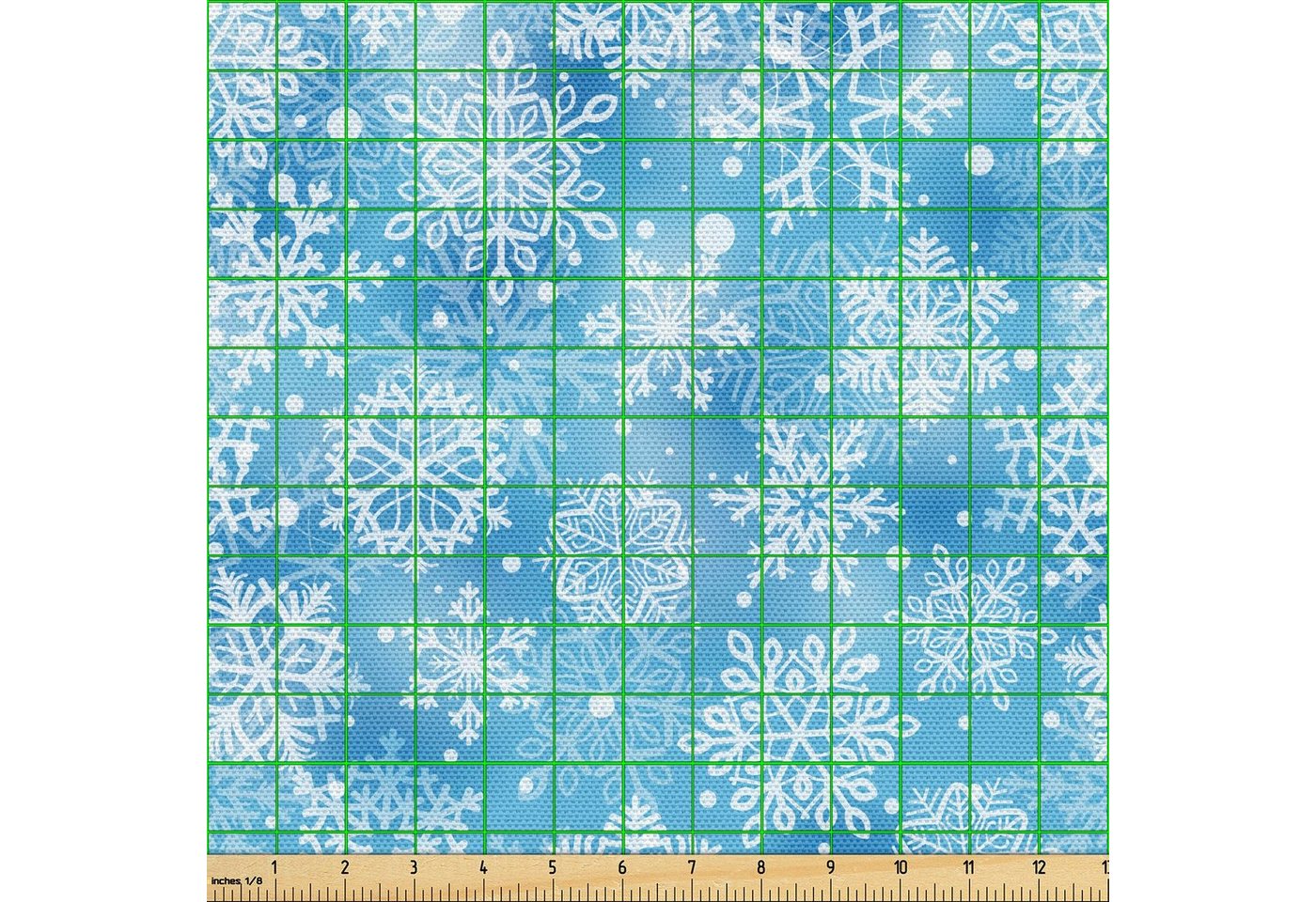 Thumbnail - Abakuhaus Stoff Schön Gewebten Stoff für Polster und Wohnaccessoires, Schneeflocke Muster des Winters