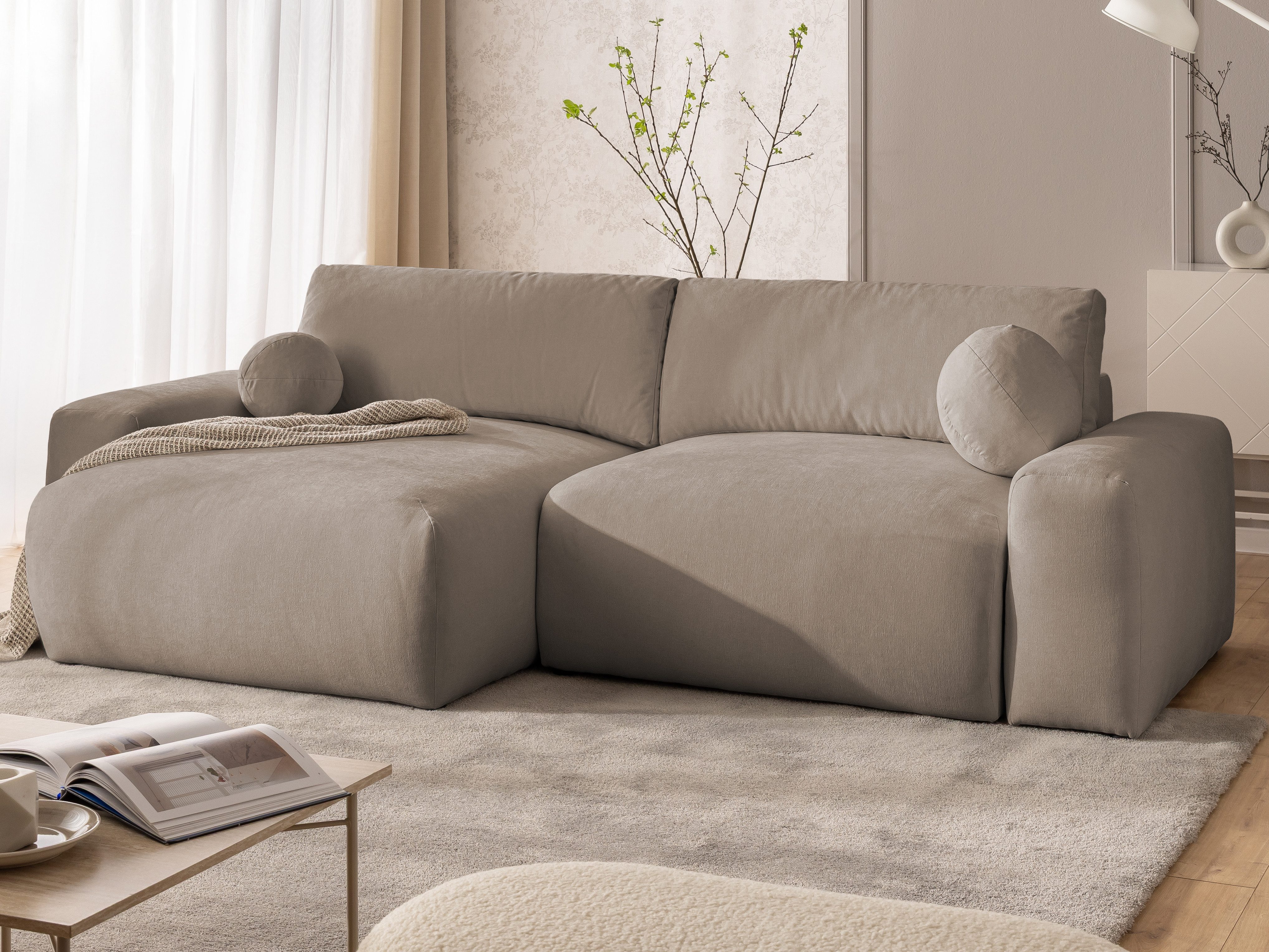 S-Style Möbel Ecksofa Puffy mit Schlaffunktion und Bettkasten - besonders weich und puffig, aus Webstoff, mit Wellenfederung