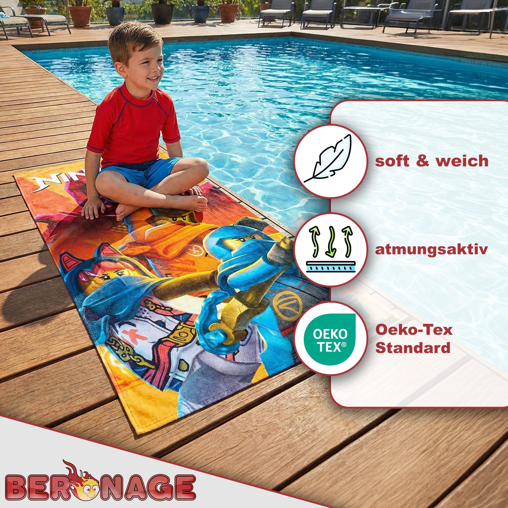 BERONAGE Strandtuch LEGO Ninjago Badetuch Ninjaverse 75x150 cm Strandtuch, Baumwolle (1-St), Frottee in Velours-Qualität – Bild 3 von 5