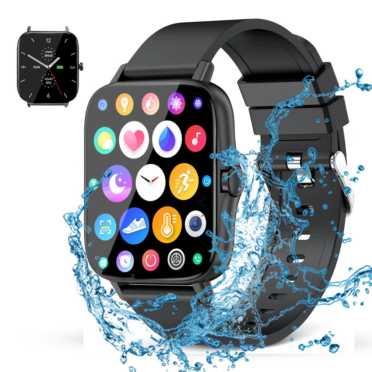 ombar Smartwatch Damen Herren,1,7 Zoll Touchscreen Fitnessuhr Smartwatch (Fitnessuhr mit Telefonfunktion/WhatsApp Notiz,Smartwatch Fitness Tracker Uhr IP67 Wasserdicht,1.70