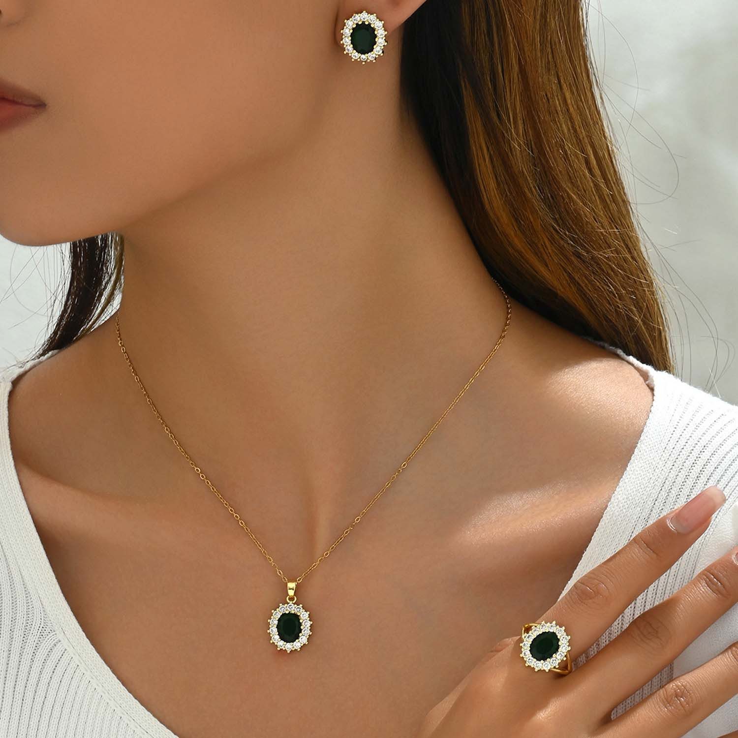 trends for living Schmuckset Vintage Ring Ohrring und Halskettenset hochwertiges Zirkon-Schmuckset