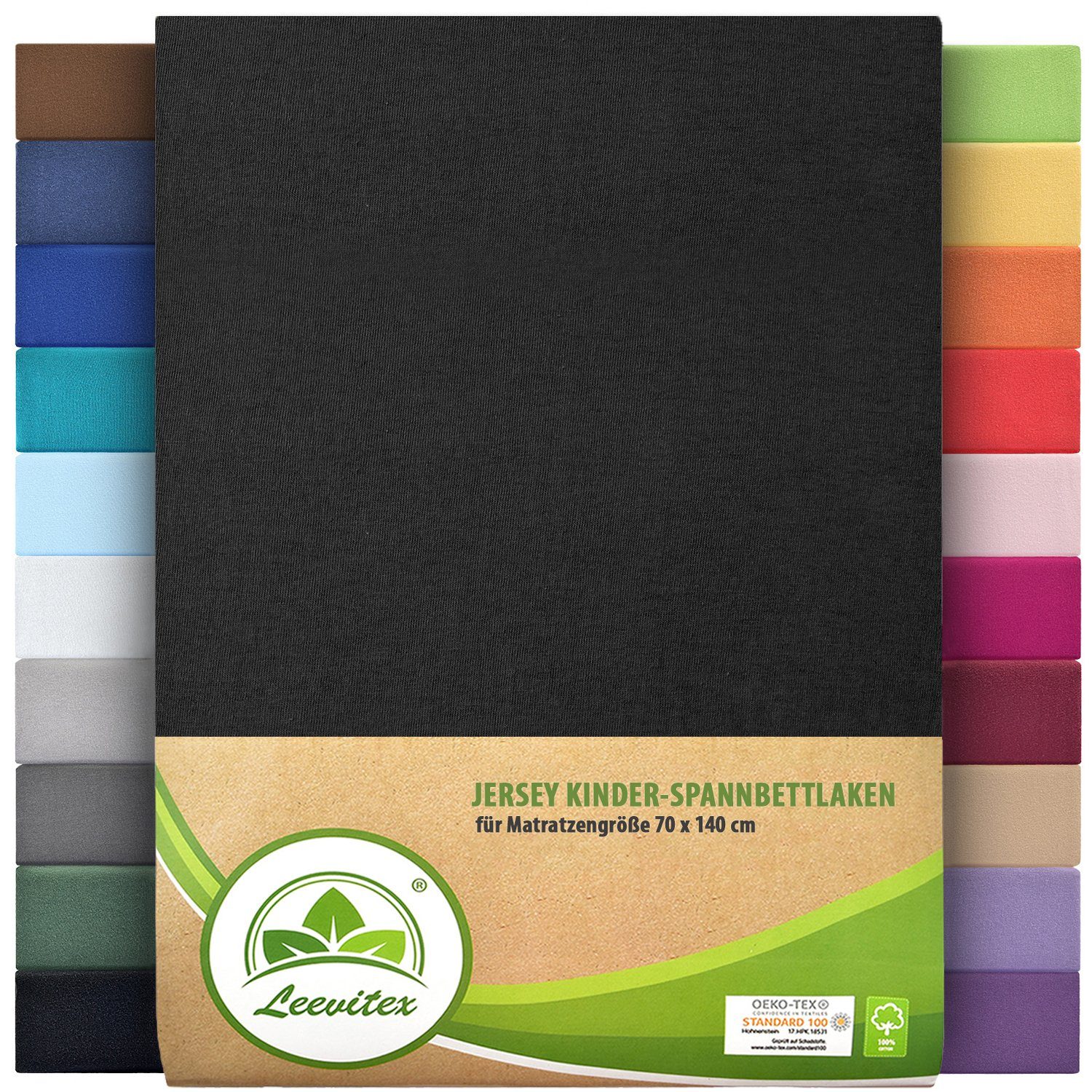 Spannbettlaken Classic Jersey, leevitex®, Gummizug: rundum, 100% Baumwolle, anschmiegsam & dehnbar, diverse Größen und Farben Schwarz