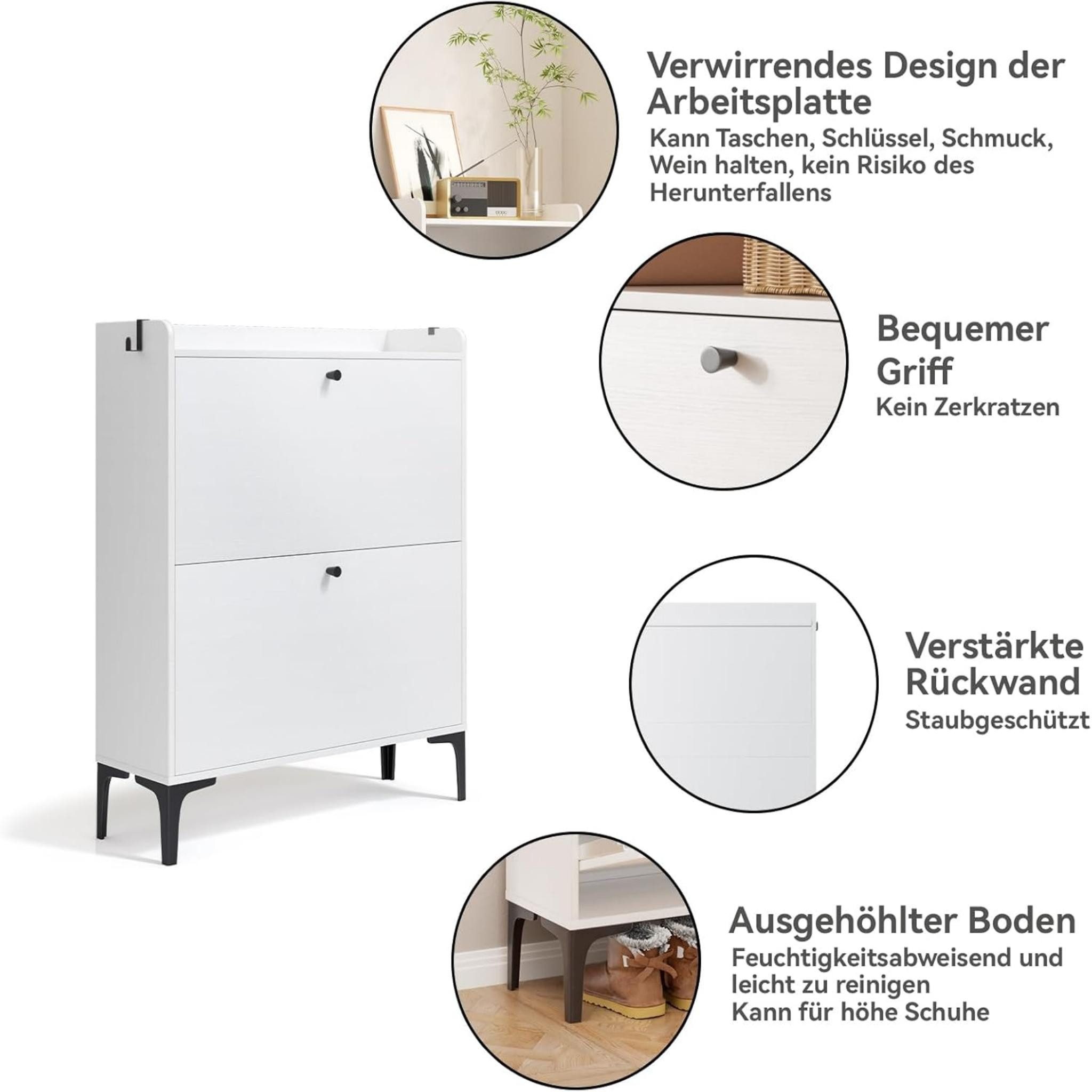 OUNUO Schuhschrank Schuhregal mit Schubladen und Metallfüßen, 60/80cm