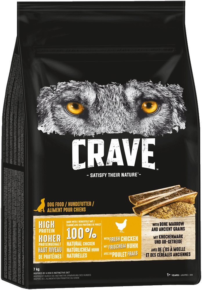 CRAVE CRAVE™ Hund Beutel mit Huhn, Knochenmark und Urgetreide 7kg, Trockenfutter für: Hunde