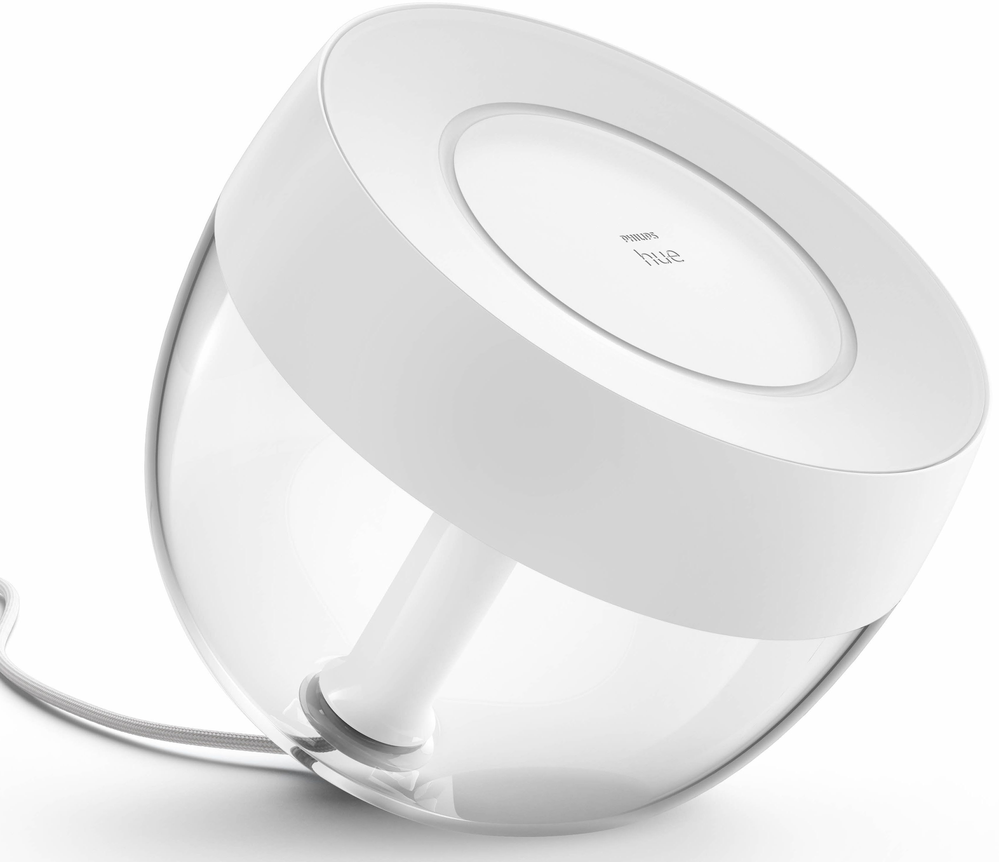 Philips Hue Smarte LED-Leuchte White & Color Ambiance Iris Tischleuchte weiß, Abschaltautomatik, Bluetooth, CCT - über Fernbedienung, Dimmfunktion, Farbsteuerung, Farbwechsel, Leuchtdauer einstellbar, Memoryfunktion, Nachtlichtfunktion, RGB, Smart Home, Timerfunktion, dimmbar über Fernbedienung, erweiterbar, mehrere Helligkeitsstufen, LED wechselbar, RGB