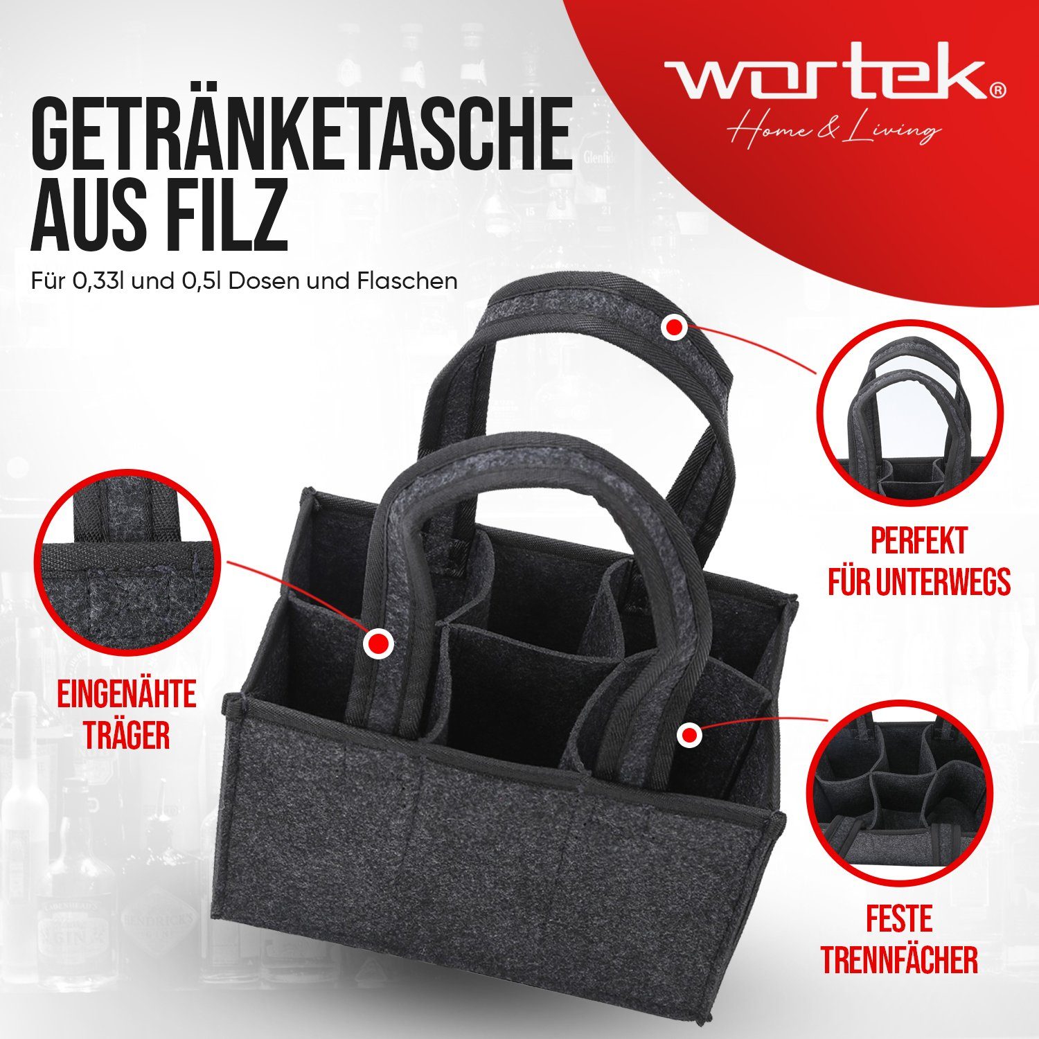 Filz Männerhandtasche (Set, Männer 3-St), und wortek Geschenkset Flaschenträger Bierliebhaber für