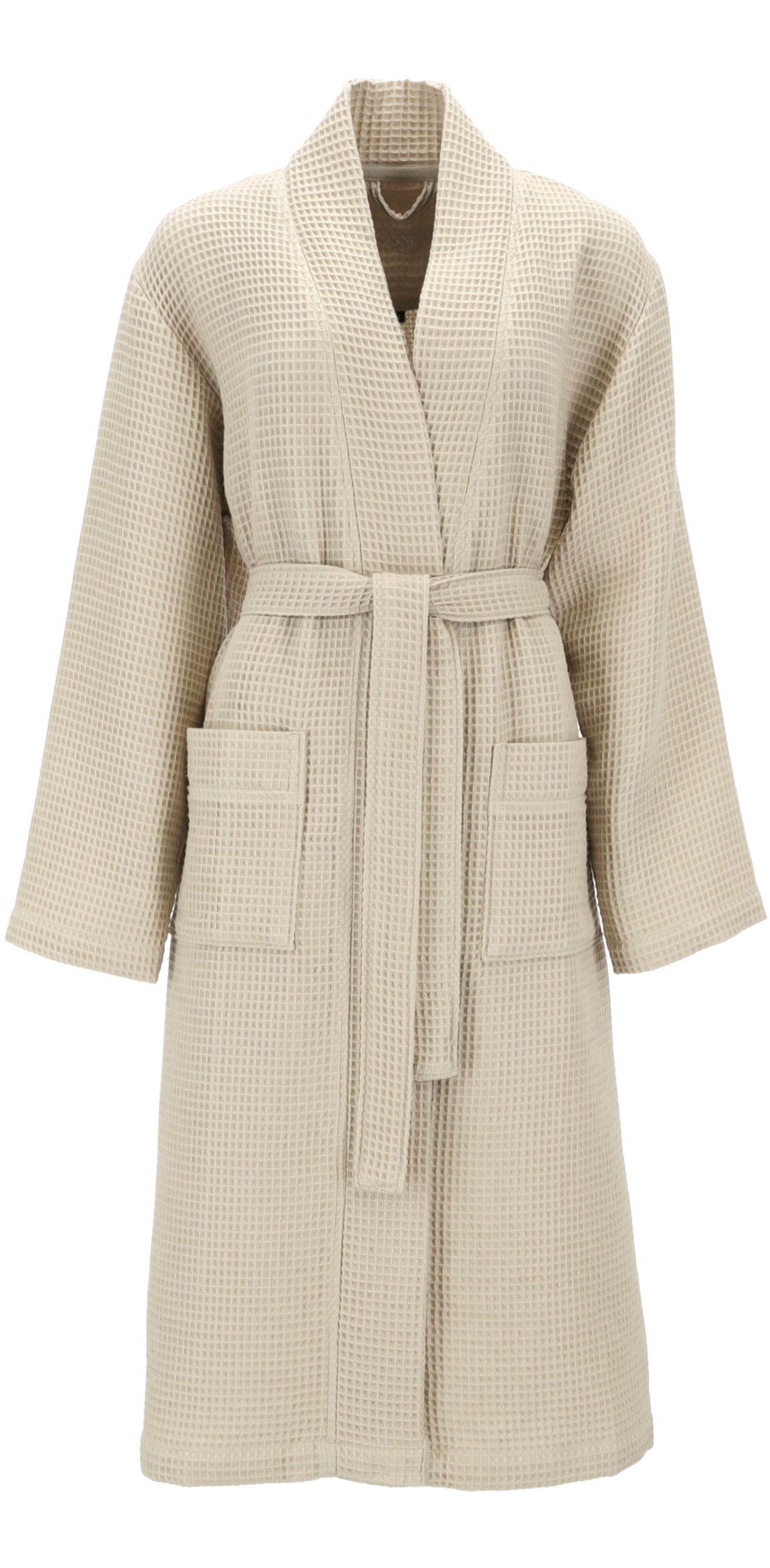 Vossen Bademantel Siam, ideal für Sauna & Spa, Hotelbademantel, Morgenmantel, Langform, Baumwoll-Mix, Kimono-Kragen, Gürtel, Waffelpique