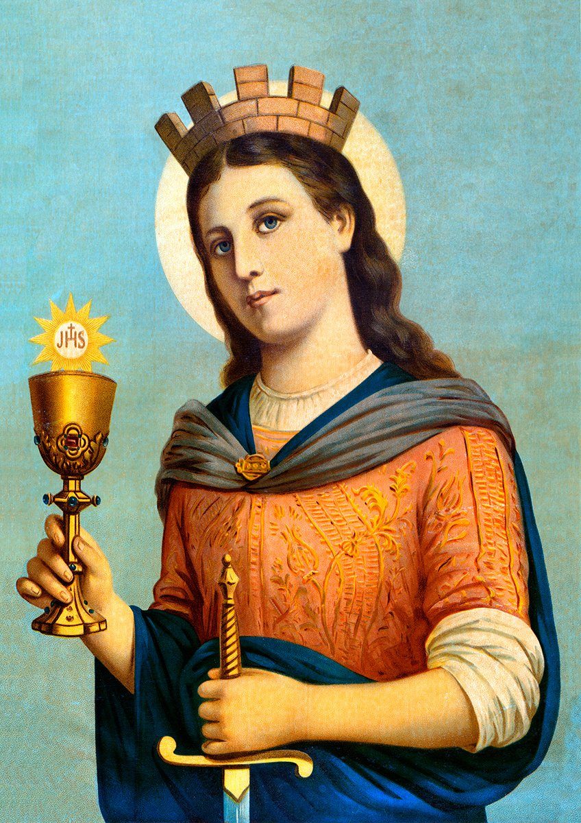 Kunstdruck Heilige Barbara Schutzheilige Nothelfer Bergleute Krone