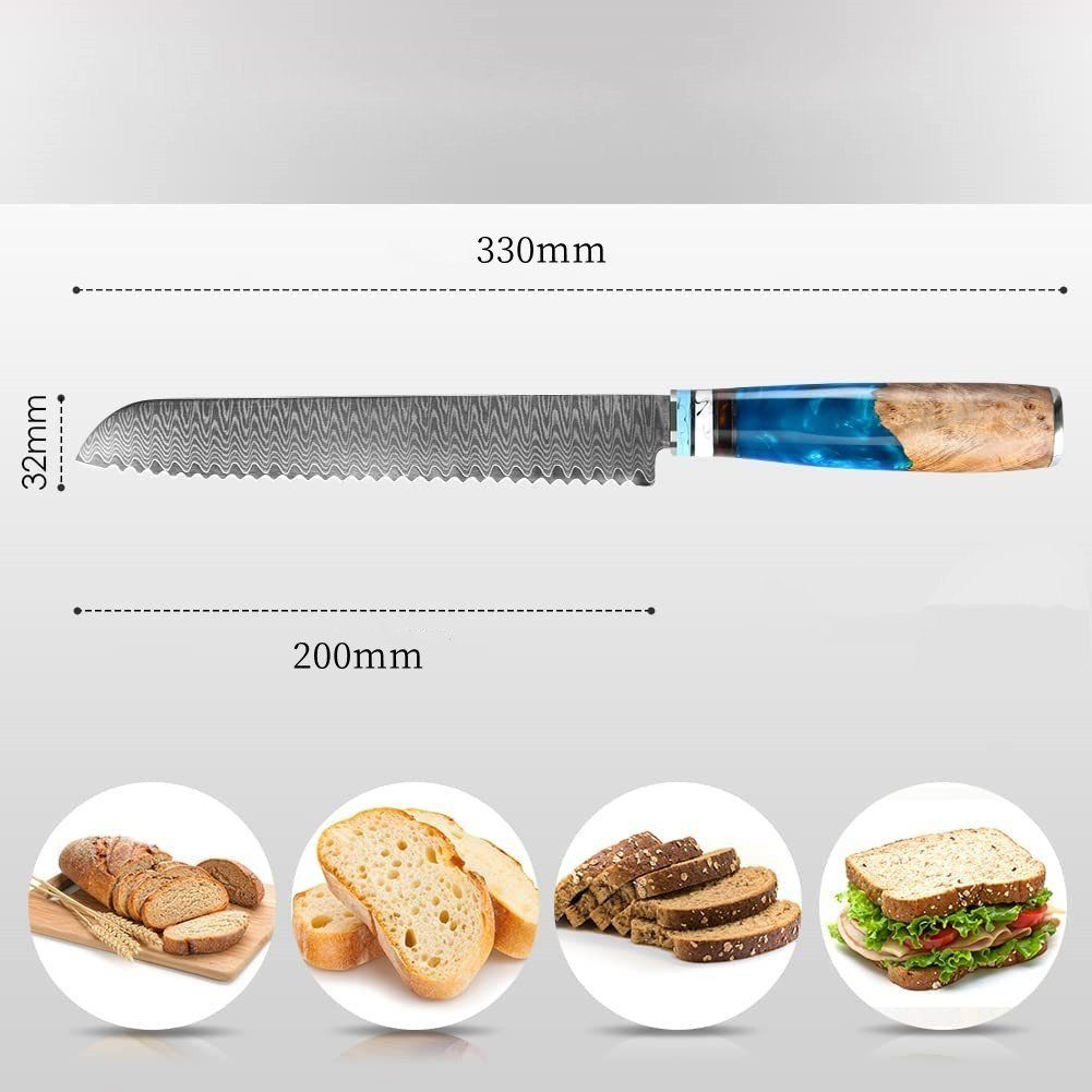 Damaststahl Wellenschliff Küchenmesser KingLux 20cm Brotmesser Damastmesser