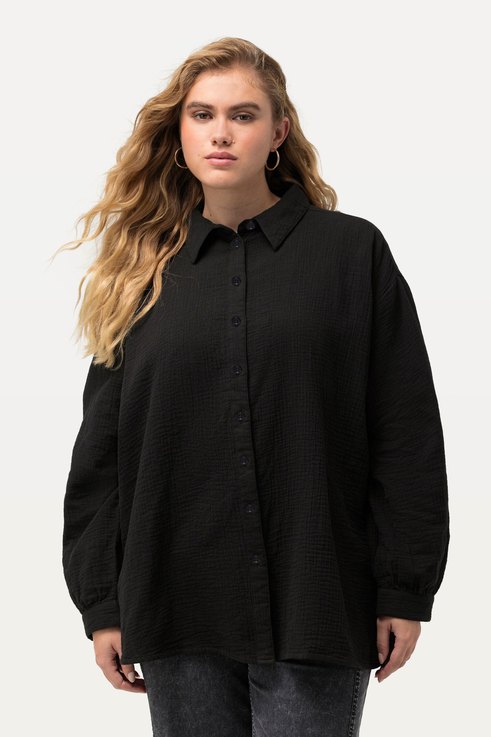 Hemdbluse Musselin-Hemdbluse Oversized Hemdkragen Langarm