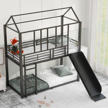 DOPWii Etagenbett 90*200 cm Eisenrahmen Bett,Haus Modellierung,Ausgestattet mit Rutsche, Hausbett,Sicher und Langlebig,Schwarz