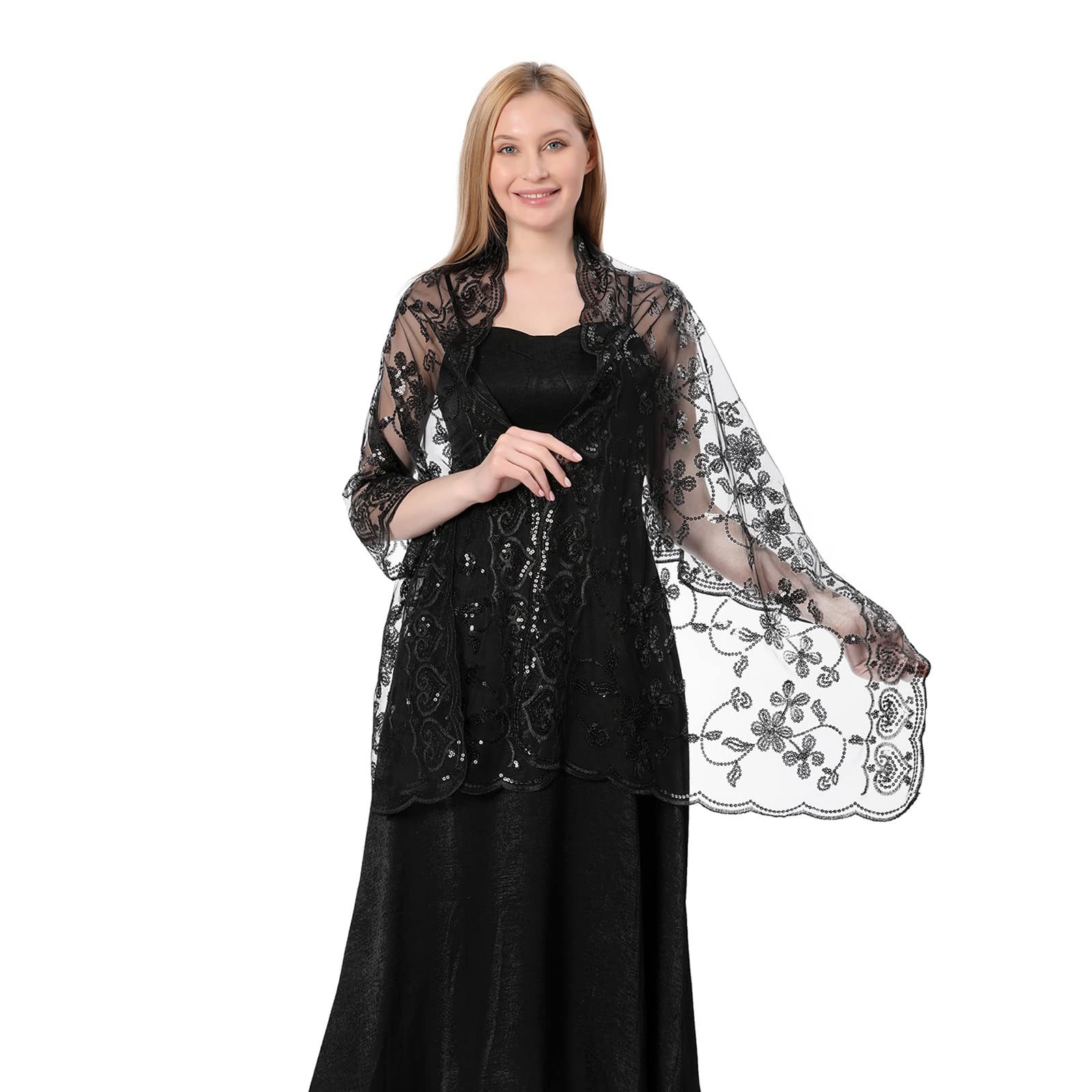 Zaewry Modeschal Schals und Tücher für Abendkleider – Elegante, transparente Damen, Jahre mit Blumenmuster, ideal für Hochzeiten – Bild 2 von 4
