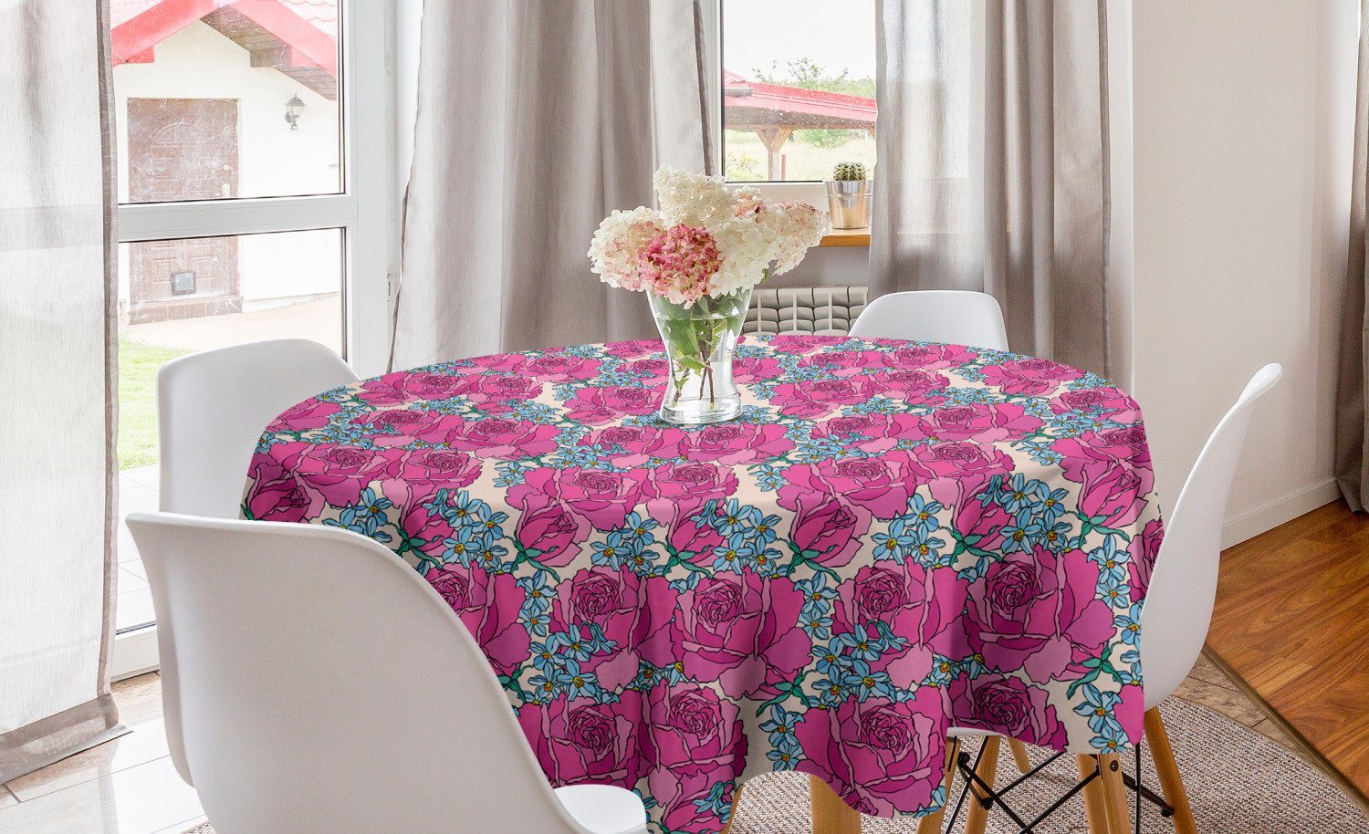 Abakuhaus Tischdecke Kreis Tischdecke Abdeckung für Esszimmer Küche Dekoration, Blumen Nahaufnahme Rosen und Blumen