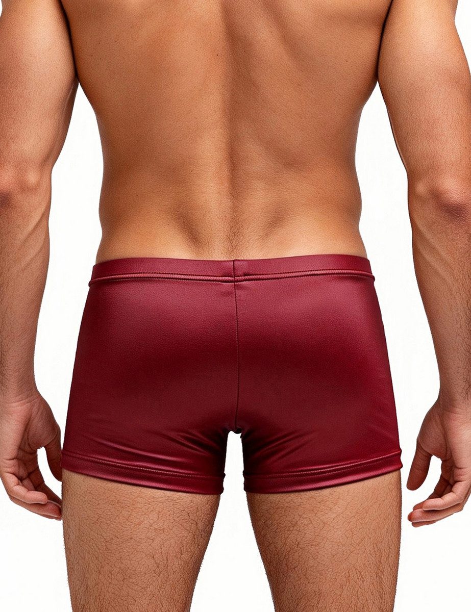 Lau-Fashion Boxershorts Wetlook Boxer in Bordeaux mit Druckknopf-Details und Kunstleder-Optik Offen