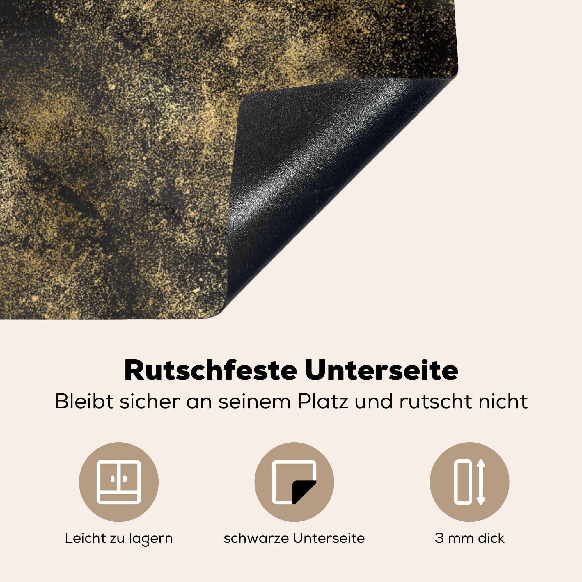 MuchoWow Herdblende-/Abdeckplatte Abstrakt - für Schwarz, Gold cm, (1 - tlg), Arbeitsplatte küche Vinyl, 78x78 Ceranfeldabdeckung