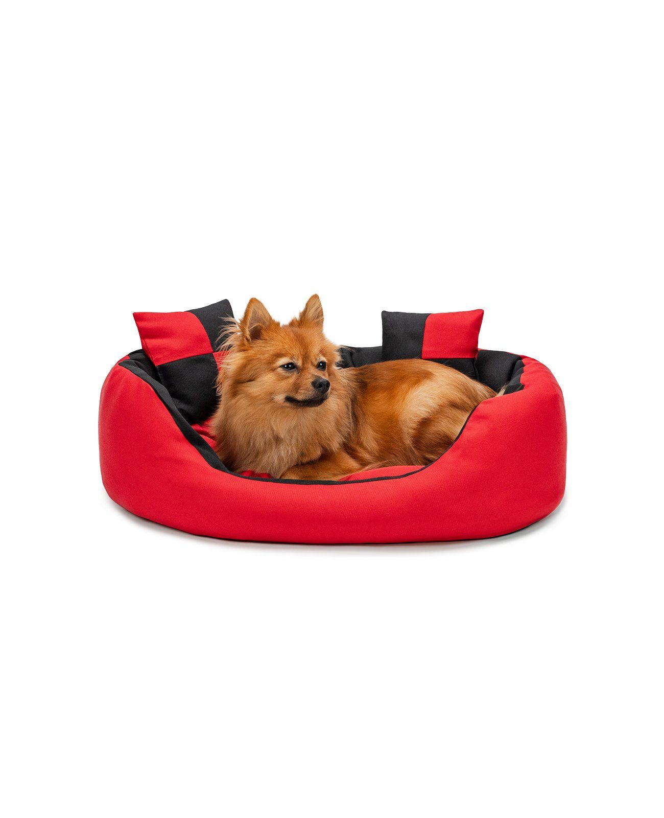 lionto Tierkissen 4-in-1 Hundebett, Hundekissen, Hundekörbchen mit Wendekissen, Größe, mit Wendekissen, schwarz/rot, 65 cm x 50 cm