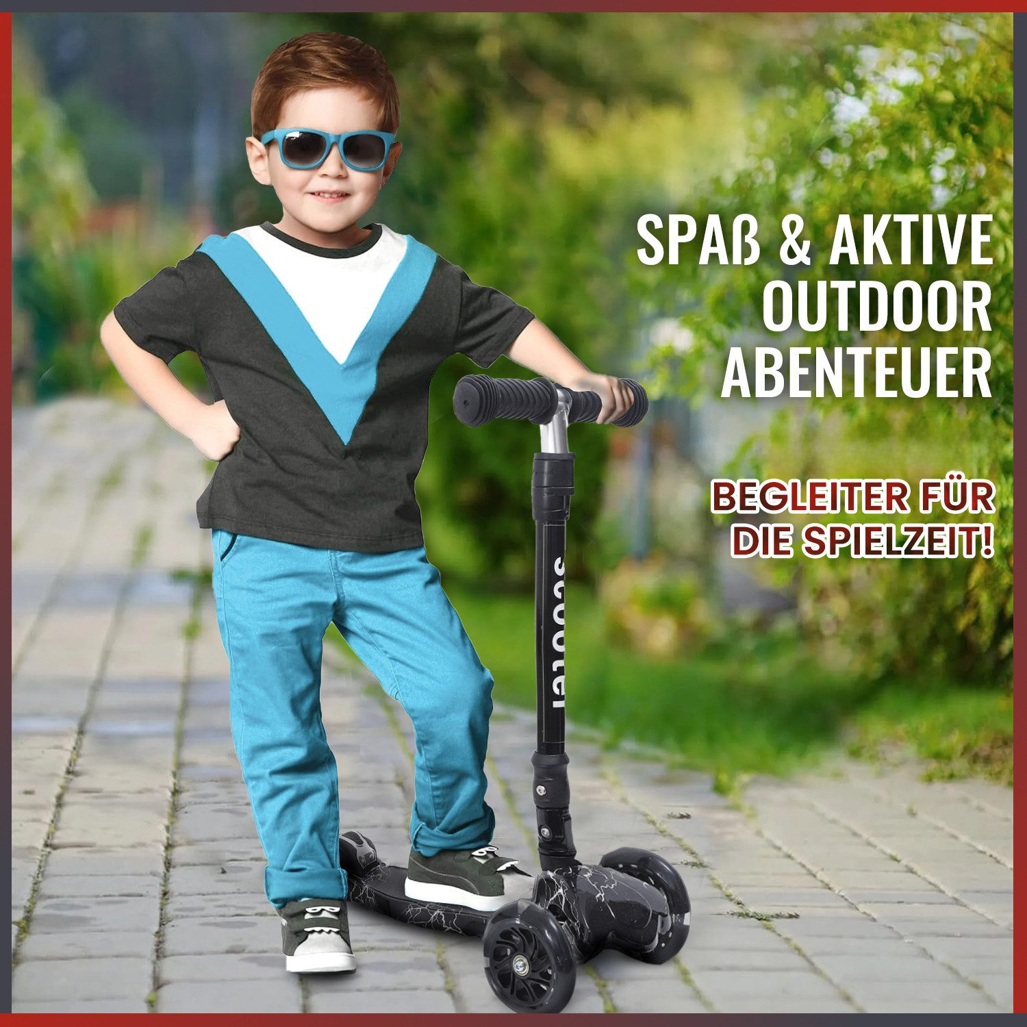 Habib Gruppe Dreiradscooter Kinderroller ab 3 Jahre mit Metall-Trittbrett LED klappbar, Metall-Trittbrett, LED-Räder, klappbar, Lenker höhenverstellbar – Bild 5 von 5