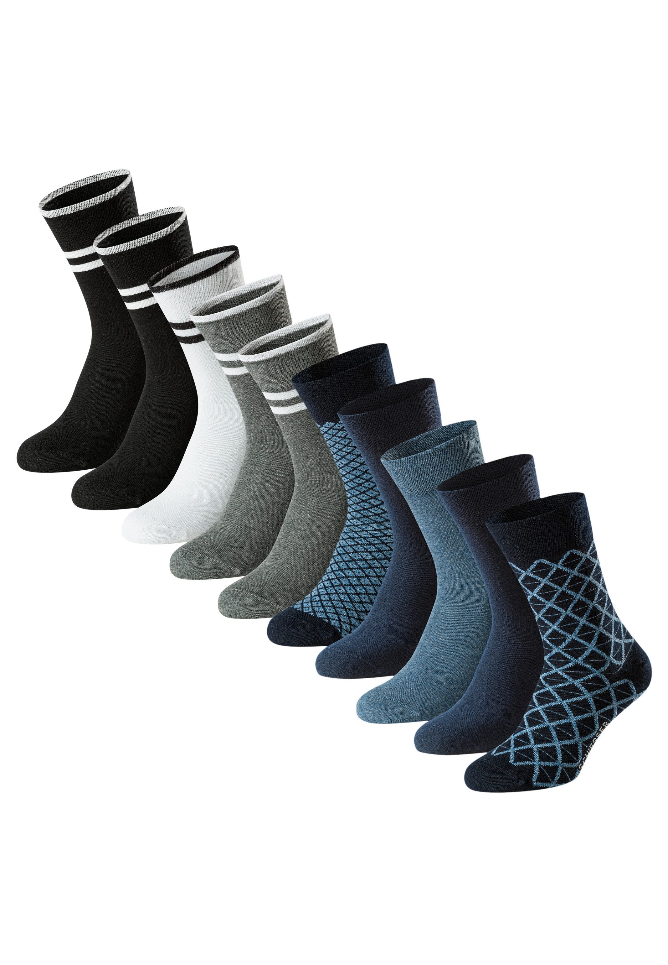 Schiesser Langsocken 10er Pack Bluebird (Spar-Set, 10-Paar) Socken - Baumwolle - Atmungsaktiv - Druckfreier, bequemer Bund