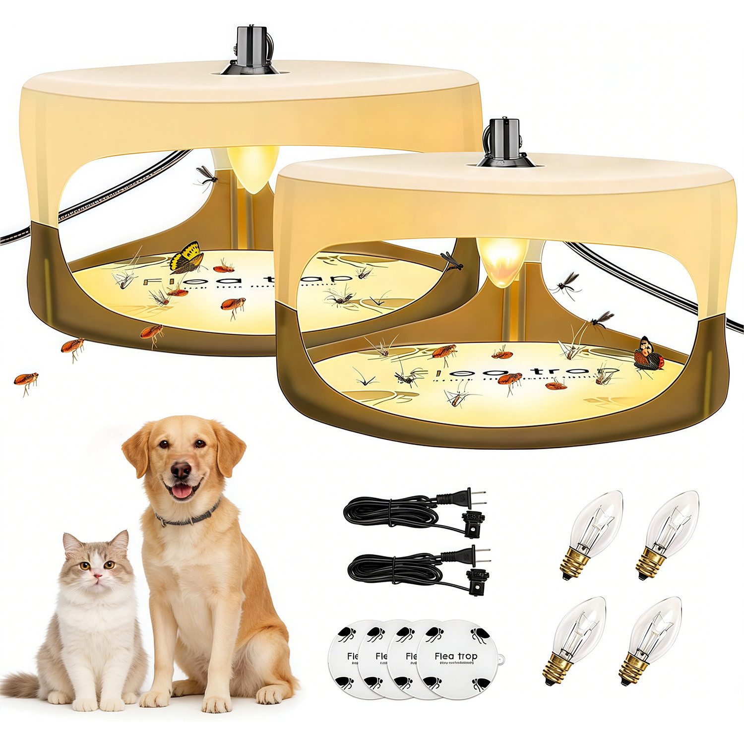 MOPUEA Insektenfalle 2 Stück Flohfalle & Bettwanzenfalle, mit Fallenglühbirne und Klebepad, für Wohnzimmer, Küche, Schlafzimmer