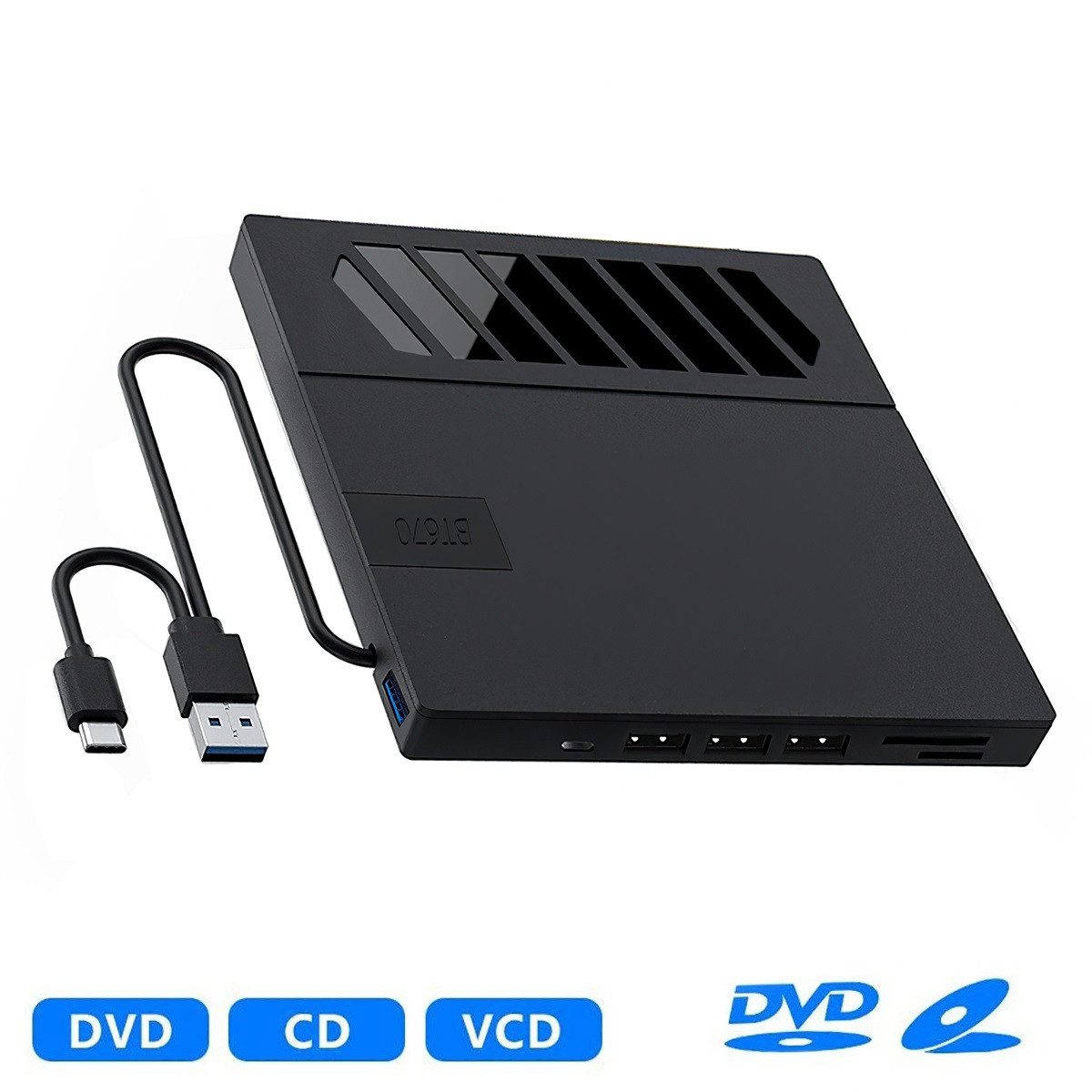 7-in-1 Externer CD/DVD Player & Brenner – USB, Ultra Slim, Tragbar, DVD-Brenner