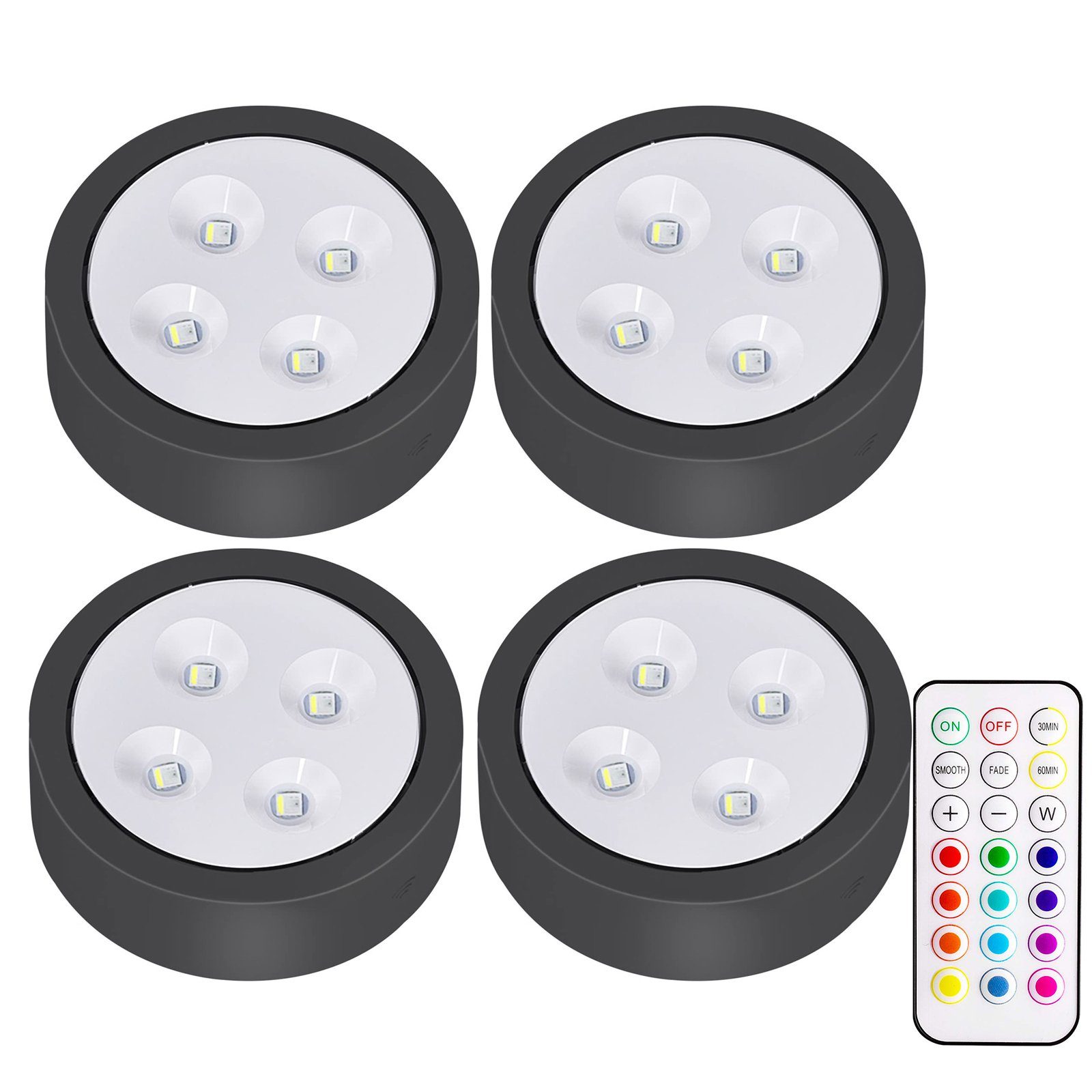 Sunicol LED Unterbauleuchte RGB Schrank Nachtlicht mit Fernsteuerung, 13 Farben, Batterielampe, Touch Sensor Dimmbar Spot, Vitrinenbeleuchtung Küche Glasboden