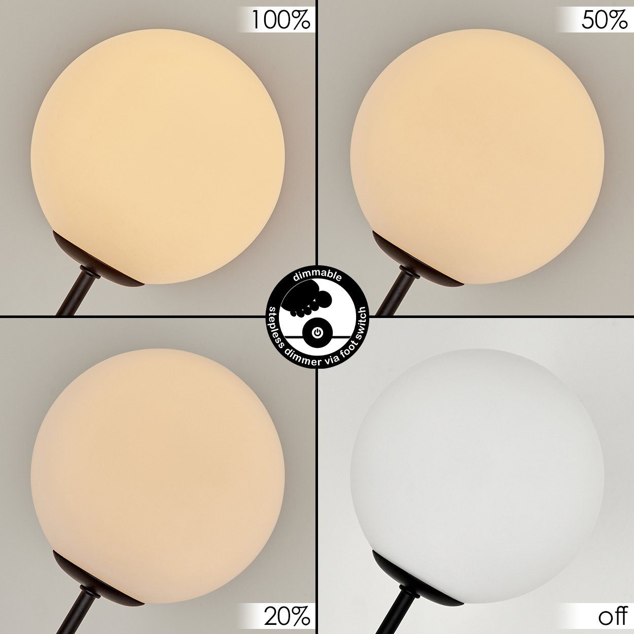 hofstein Stehlampe dimmbare Stehlampe aus Metall/Glas in Schwarz/Milchglas, ohne Leuchtmittel, Standleuchte Glaskugeln Ø12cm, dimmbar, 5xG9, ohne Leuchtmittel