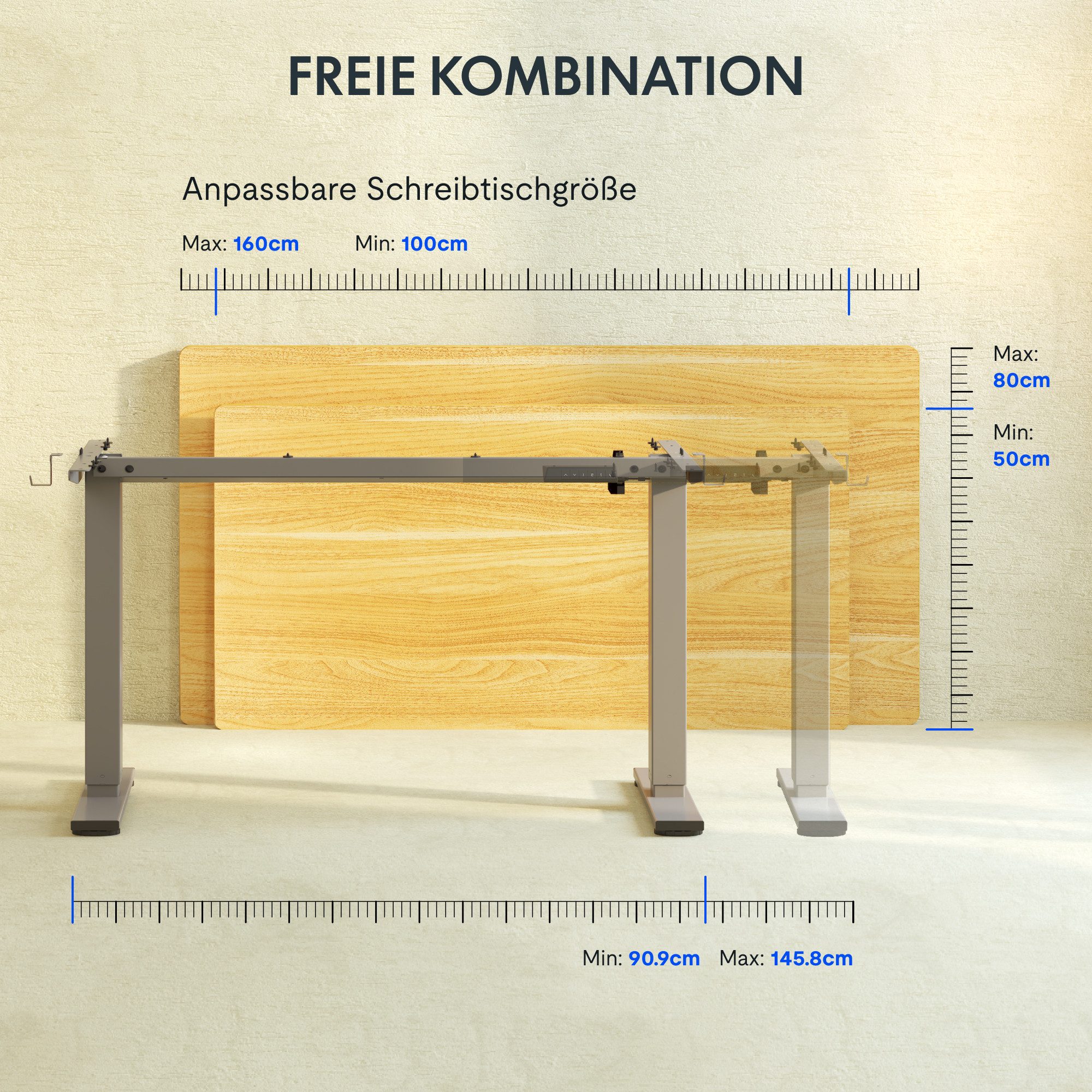 FLEXISPOT Schreibtisch Elektrisch höhenverstellbares Tischgestell, Schwarz/Weiß/Grau/Mousse (1-St., 4 Höhen-Speicherplätze, Anti-Kollisionssystem), Einfache Bedienung, Mit Haken, Max. Load: 80KG