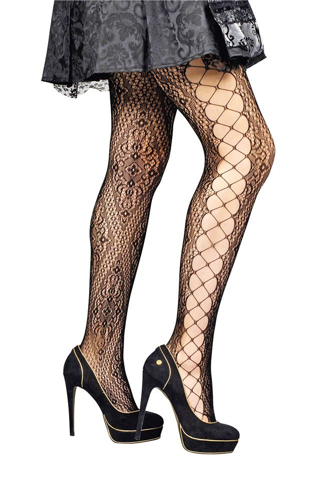 Blaster Damen Netzstrumpfhose mit Spitze - Schwarz
