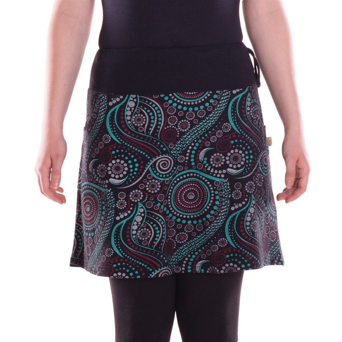 Minirock Damen Mini-Rock Baumwolle Mandala-Muster extra breiter Bund mit Kordel