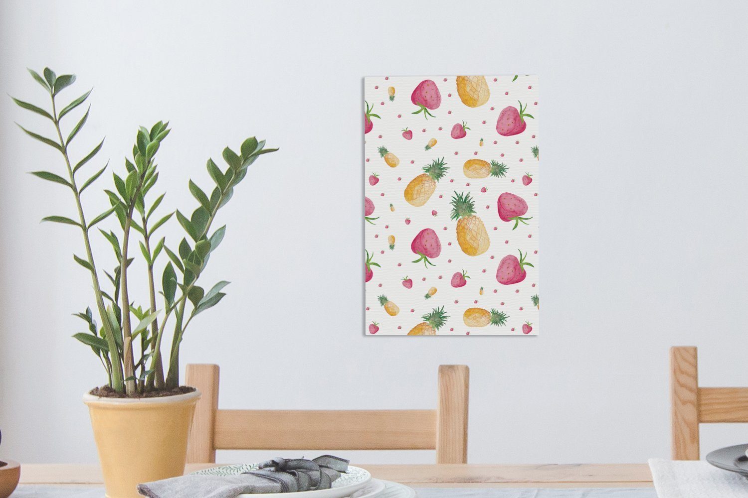 Leinwandbild fertig inkl. bespannt Leinwandbild OneMillionCanvasses® St), - Erdbeeren Zackenaufhänger, cm (1 20x30 Aquarell, - Gemälde, Ananas