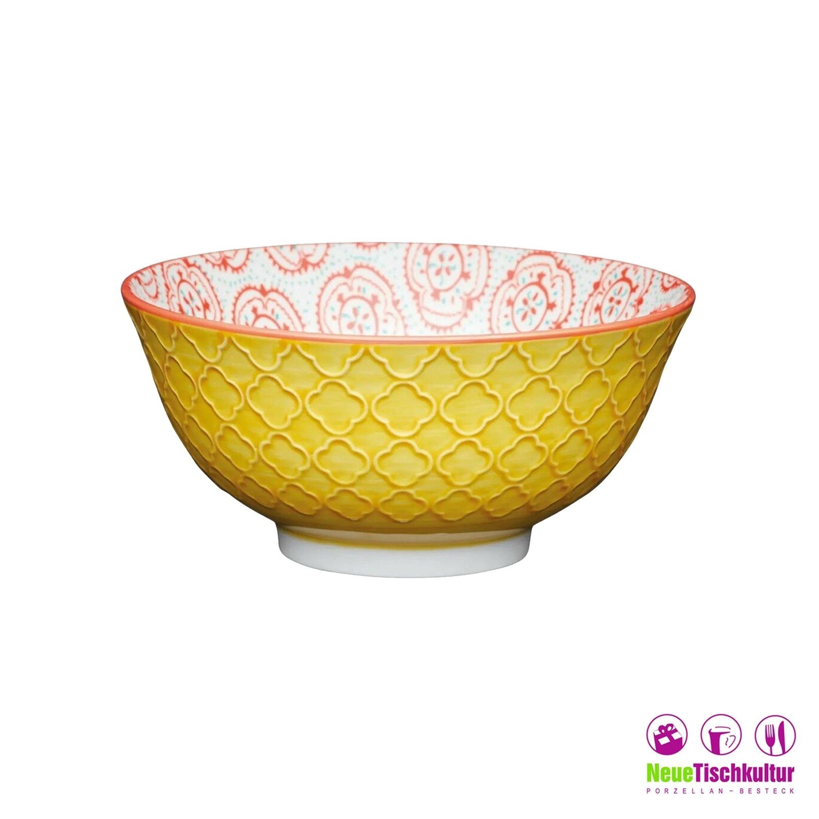 dekoriert Müslischale Keramik, (Set, 4-tlg) bunt Neuetischkultur Müslischale Blumenornament 4er-Set Gelb-Rot Keramik,