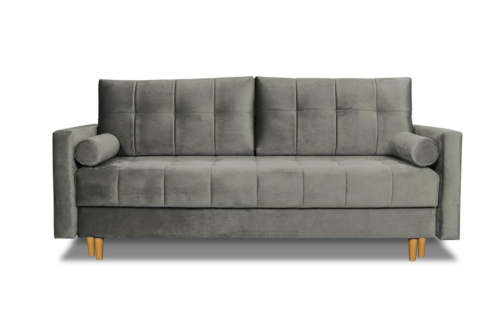 Beautysofa Schlafsofa skandinavisches (kronos und Wohnzimmer Khaki-Grau Randvi, im Bettkasten, für Polstersofa, mit Stil, Sofa 15) Bettfunktion Couch