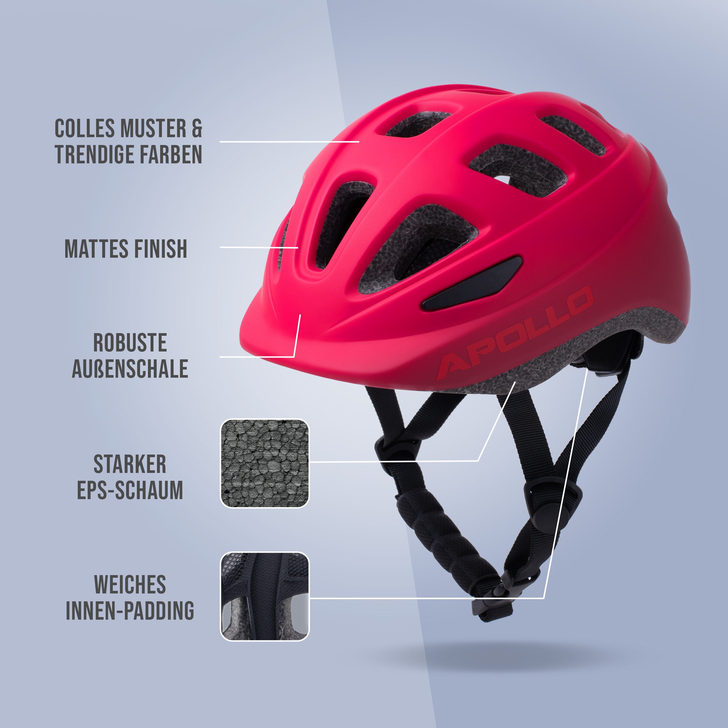 Apollo Inlineskates Fahrradhelm, Kinder & Jugendliche, Multisport-Helm, verstellbar, ab 3 Jahren