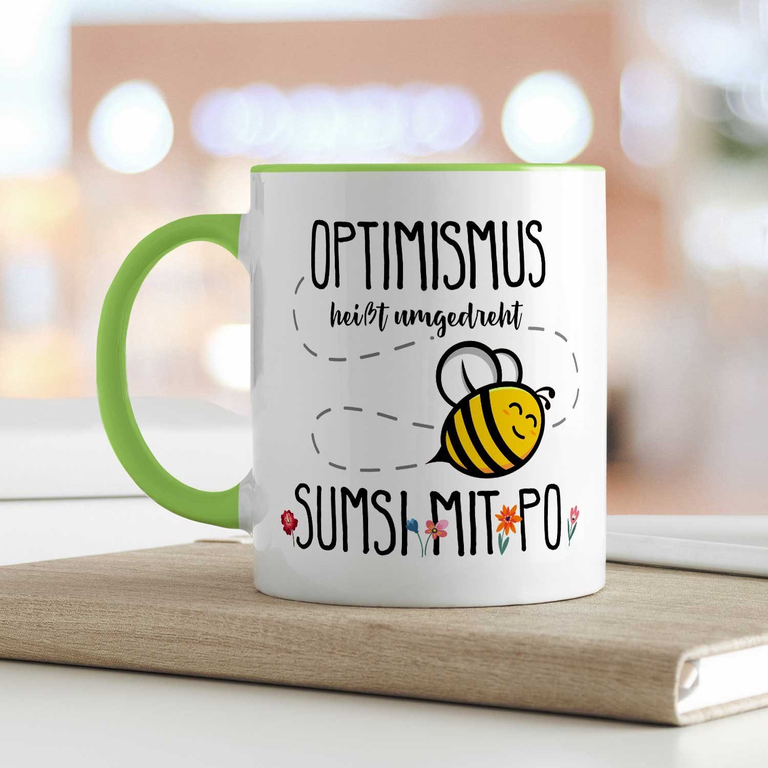 GRAVURZEILE Tasse mit Spruch - Optimismus heißt umgedreht Sumsi mit Po - Geschenk -, Keramik