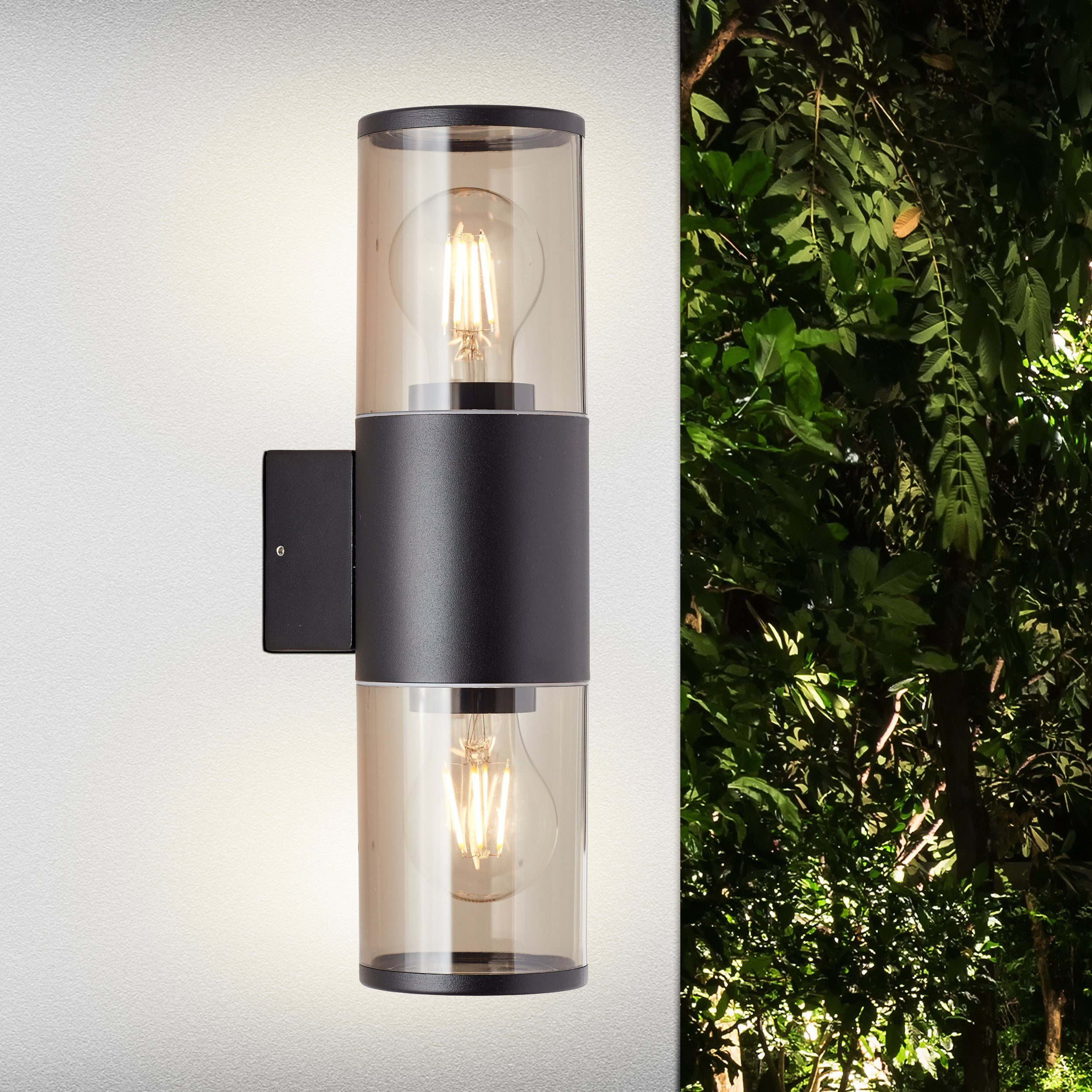 Lightbox Außen-Wandleuchte, ohne Leuchtmittel, Up Down Außenwandlampe, 33 x  9 x 13 cm, E27, IP44, matt schwarz