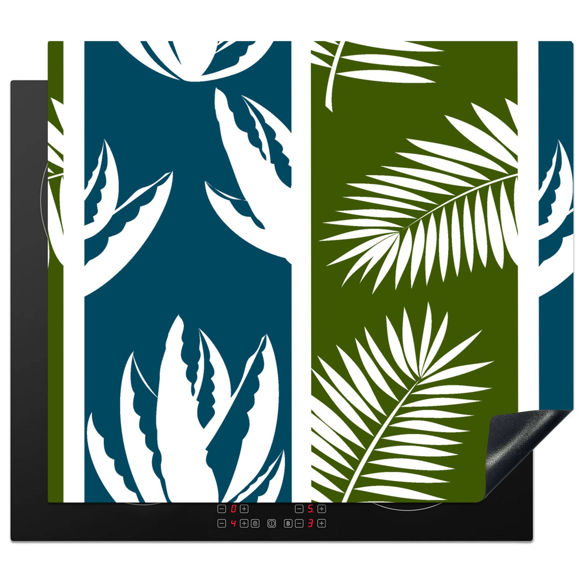 MuchoWow Herdblende-/Abdeckplatte Blätter - Tropisch - Gestaltung - Hawaii, Vinyl, (1 tlg), 60x52 cm, Mobile Arbeitsfläche nutzbar, Ceranfeldabdeckung