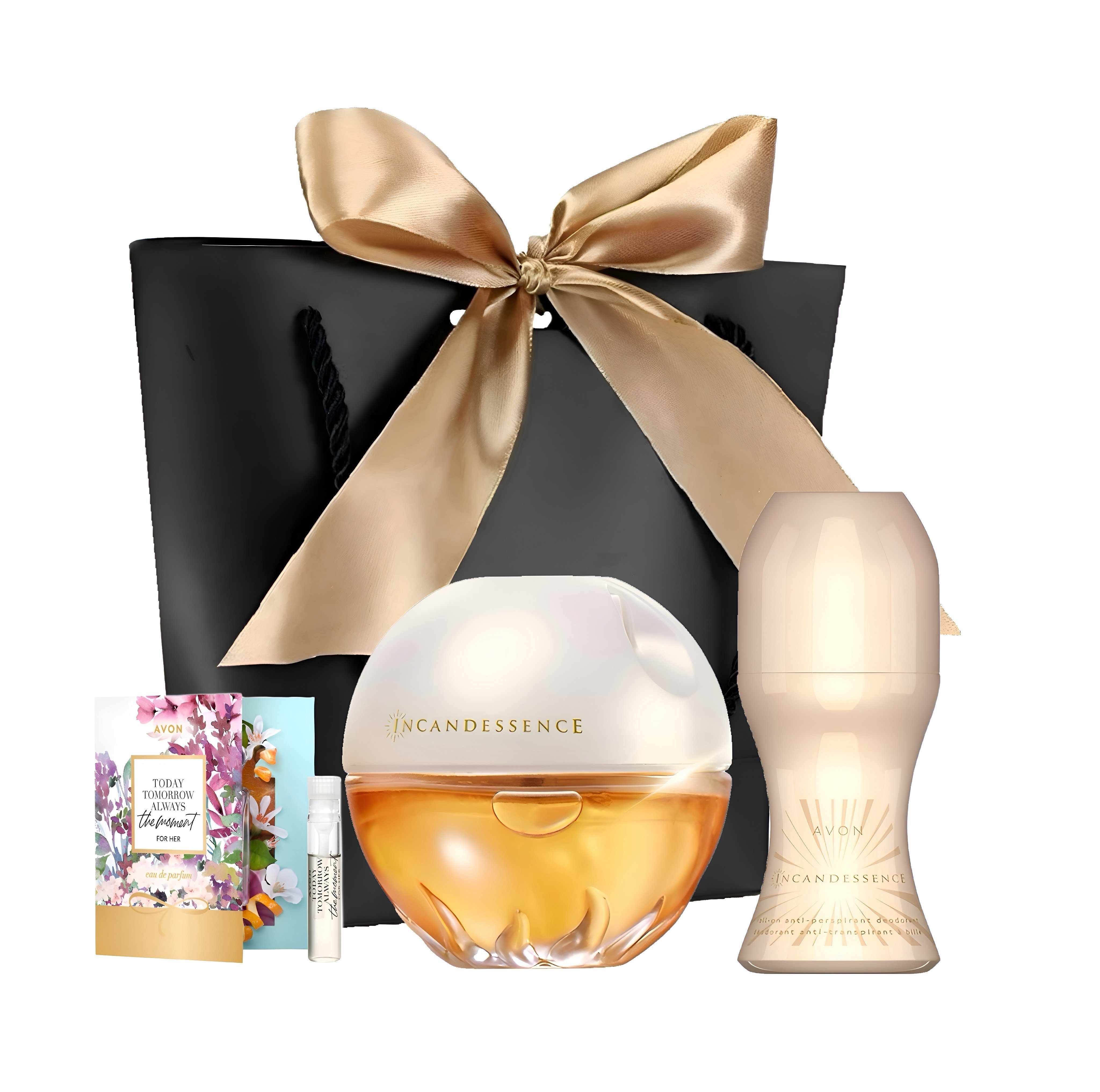 AVON Cosmetics Eau de Parfum INCANDESSENCE Spray 50ml, Deoroller 50 ml Geschenkset für Damen, 4-tlg., Damenparfüm, Blumiger Duft, Damenmode, Luxusduft, Kosmetik