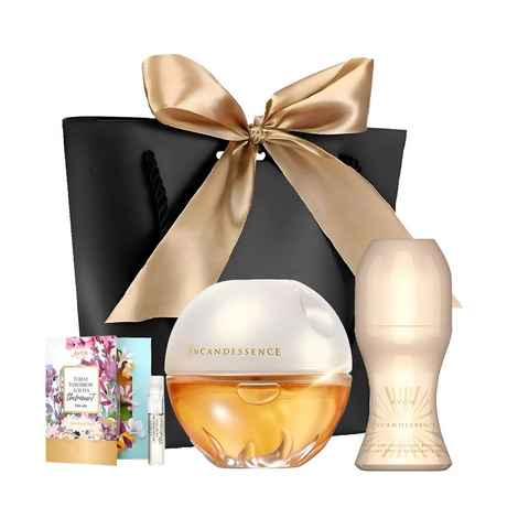 AVON Cosmetics Eau de Parfum INCANDESSENCE Spray 50ml, Deoroller 50 ml Geschenkset für Damen, 4-tlg., Damenparfüm, Blumiger Duft, Damenmode, Luxusduft, Kosmetik