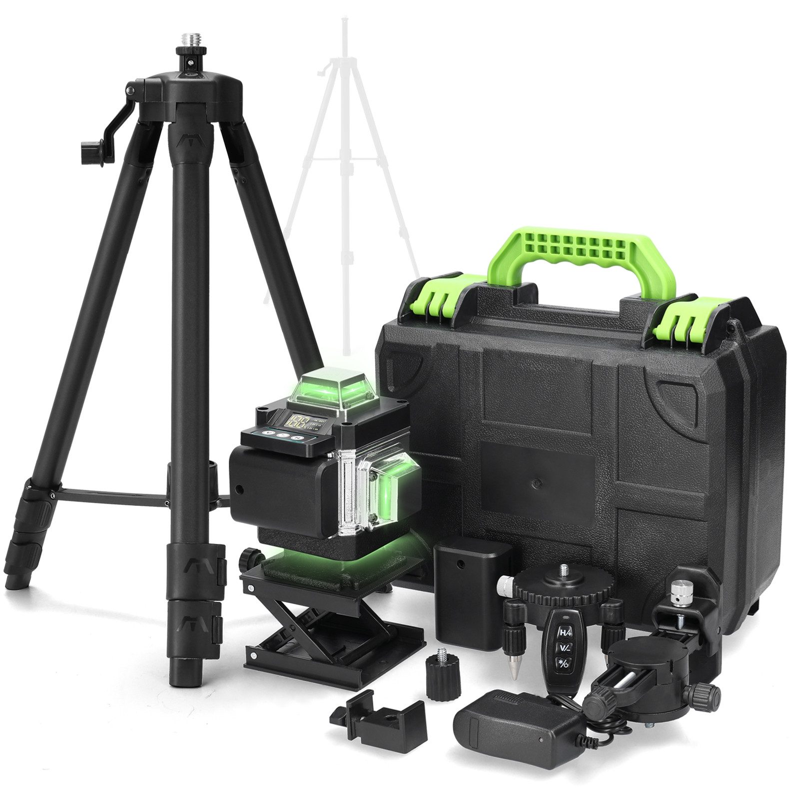 GARRYFIZH Laserwasserwaage Wasserwaagen Kreuzlinienlaser 16 Laserlinien Laserwasserwaage, (Automatische Nivellierung), 2 Akku & Basisstation & Wandhalterung & Hebeplattform & Fernbedienung