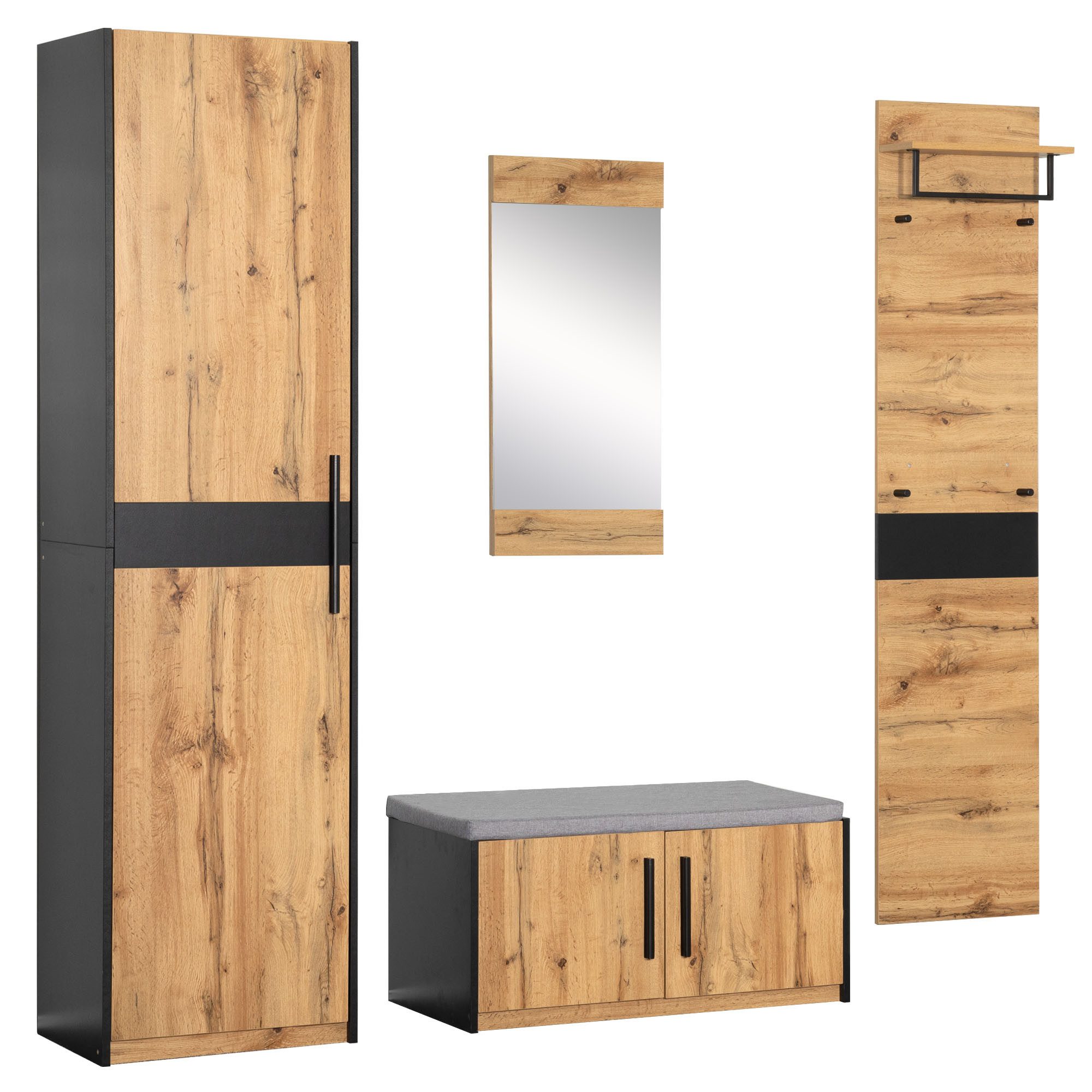 KLAM HOME Garderoben-Set Stylische Kompaktgarderobe 4-teilig günstig online kaufen