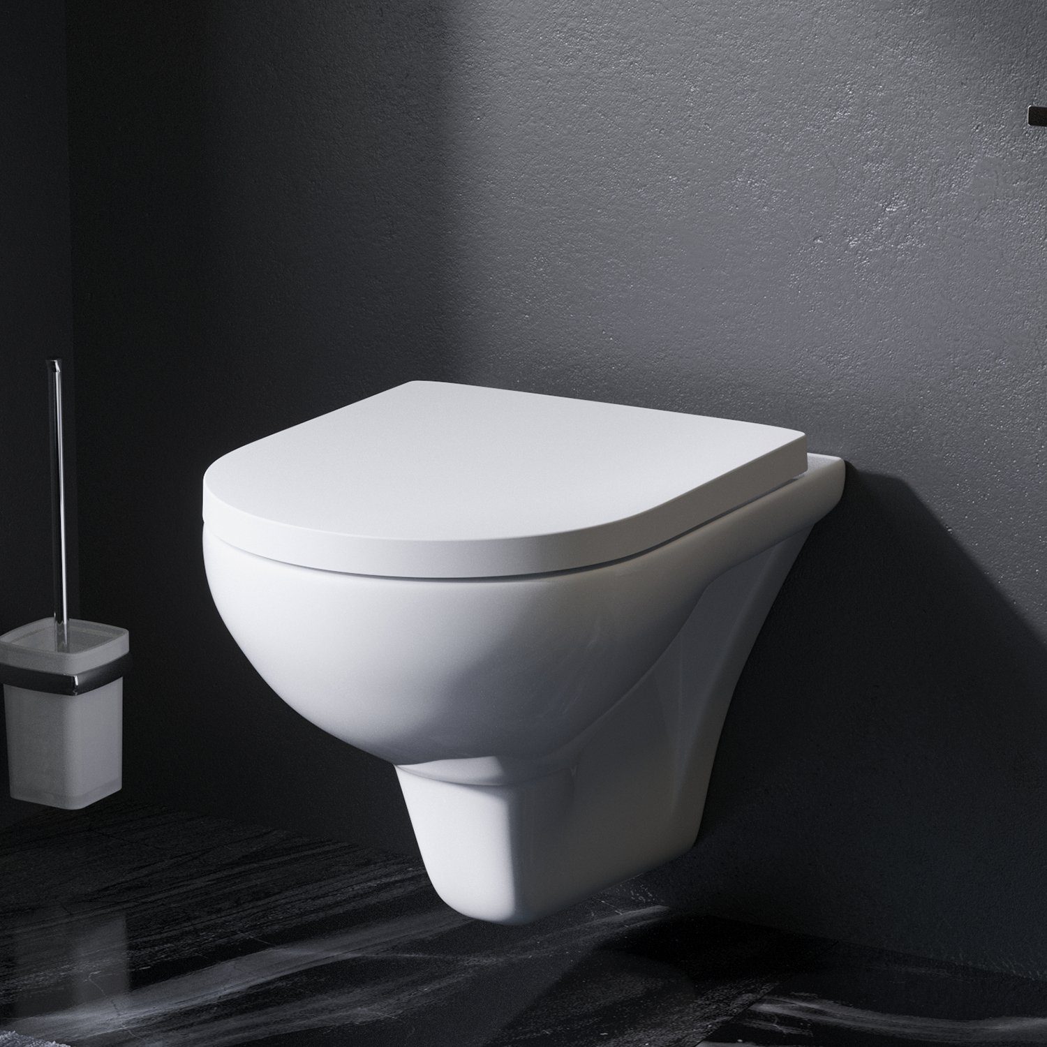 AM.PM Tiefspül-WC Clean mit wandhängend, CTA1700SC Keramik, Spülrandloses Soft-Close-Funktion, Flash Schnellverschluss-Sitz WC,Tiefspüler, waagerecht, Hit Abgang
