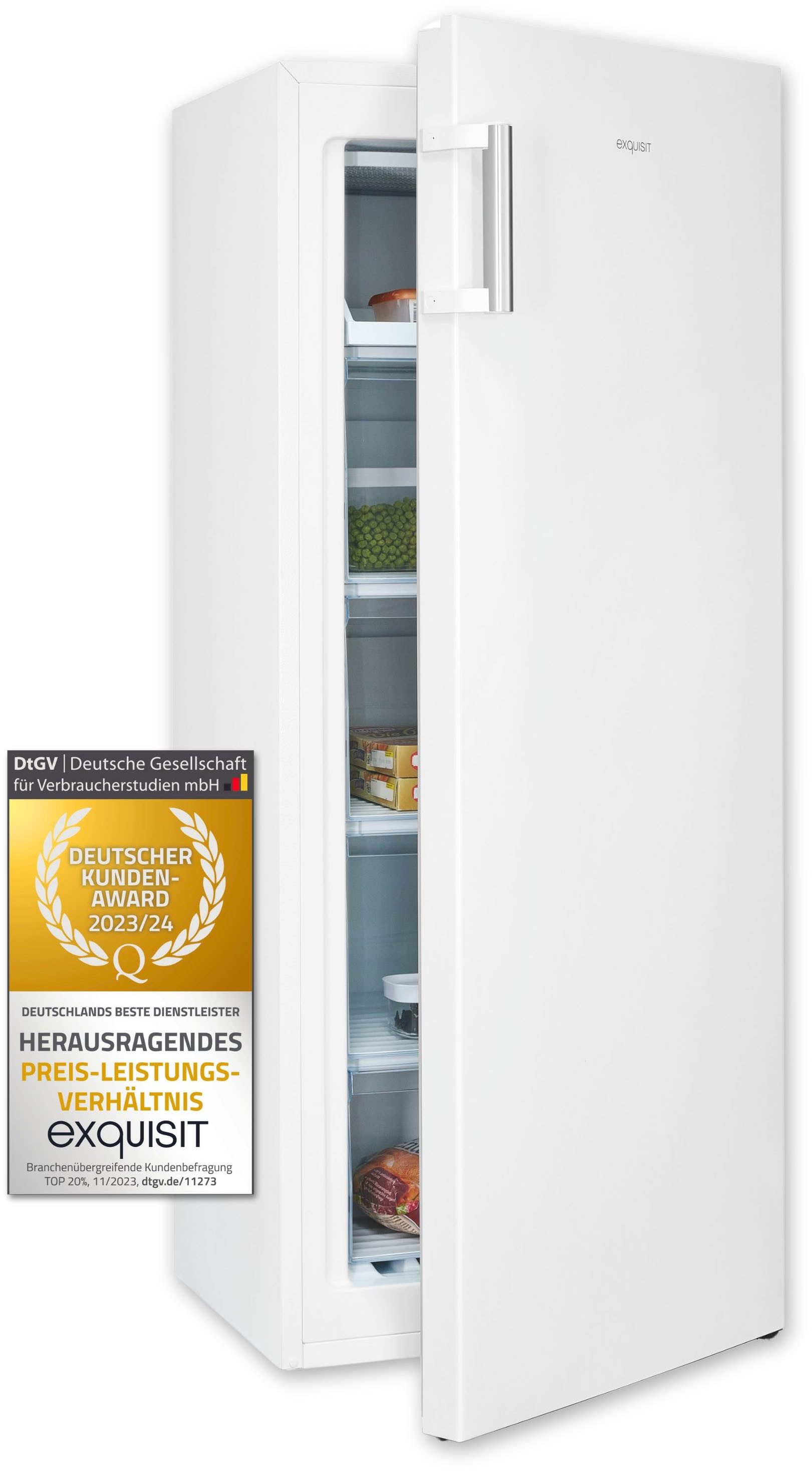 exquisit Gefrierschrank GS230-H-010E, 143,4 cm hoch, 55 cm breit, 4*-Gefrierschrank mit praktischem Griff – leicht & bequem zu öffnen