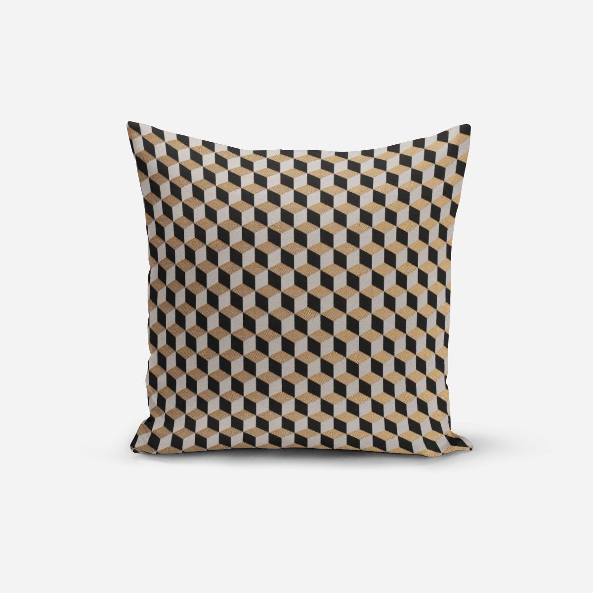 SCHÖNER LEBEN. Dekokissen Kissenhülle Jacquard 3D Würfel schwarz gold ecru, made in Germany,handmade