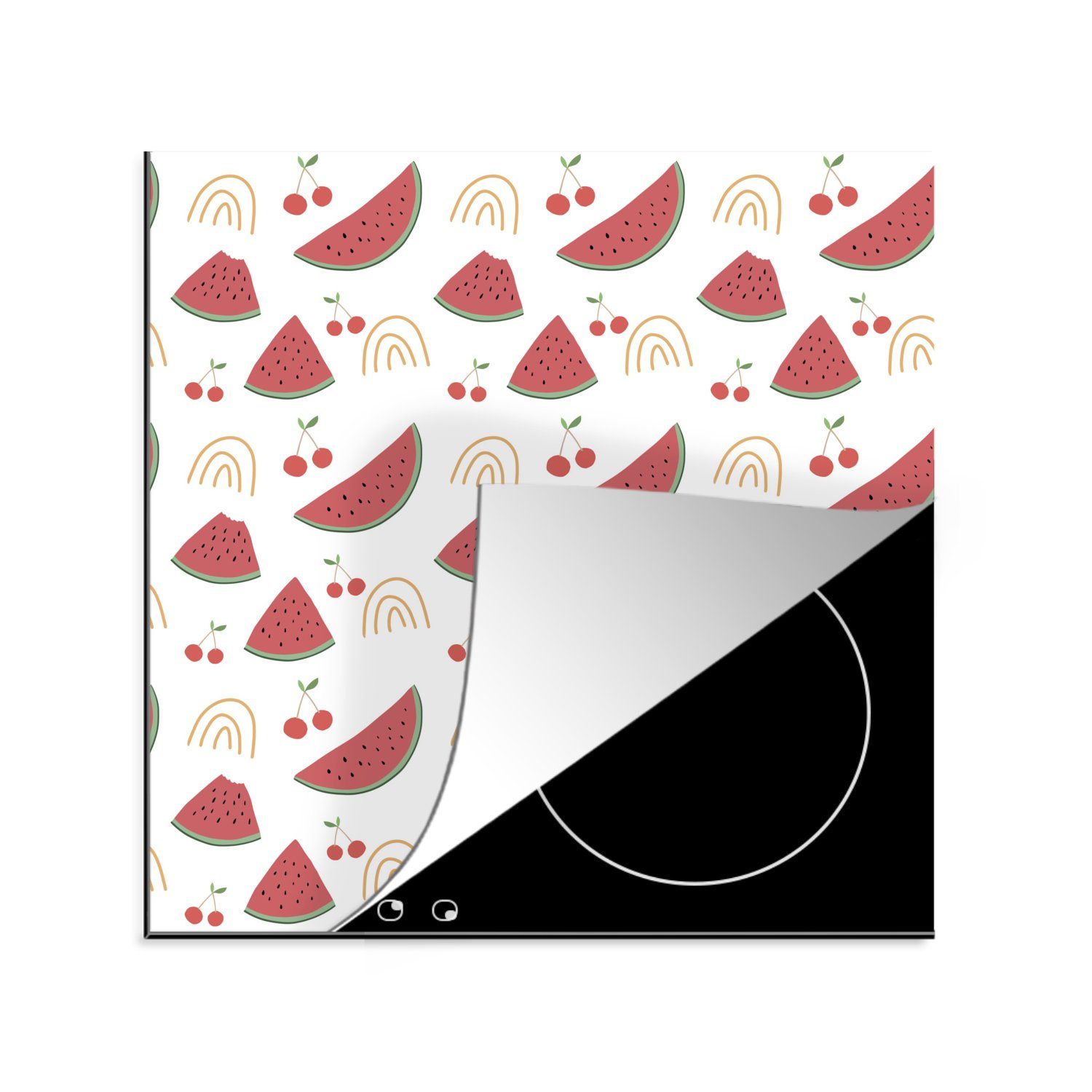 Wassermelone - Herdblende-/Abdeckplatte - Weiß, Arbeitsplatte Rot (1 Ceranfeldabdeckung, für - tlg), küche 78x78 Obst cm, Vinyl, MuchoWow